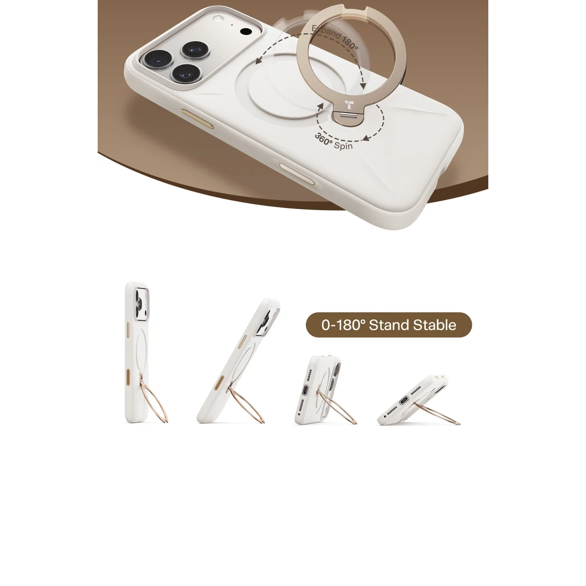 Torras Apple iPhone 17 Pro O Stand Spin Silicone Serisi Magsafe Kılıf - Beyaz