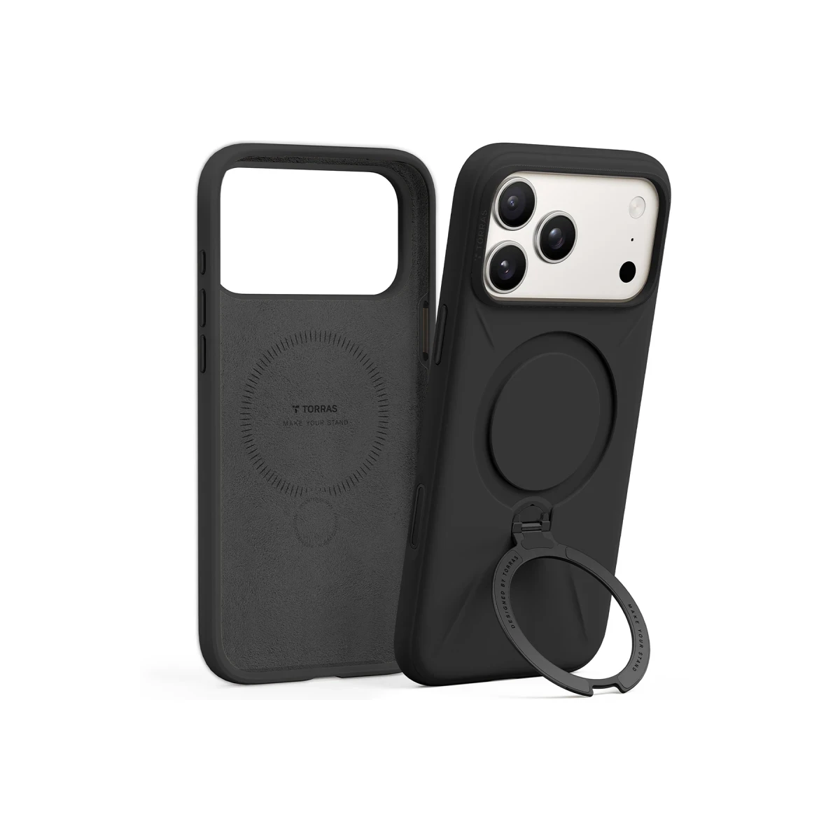 Torras Apple iPhone 17 Pro O Stand Spin Silicone Serisi Magsafe Kılıf - Siyah