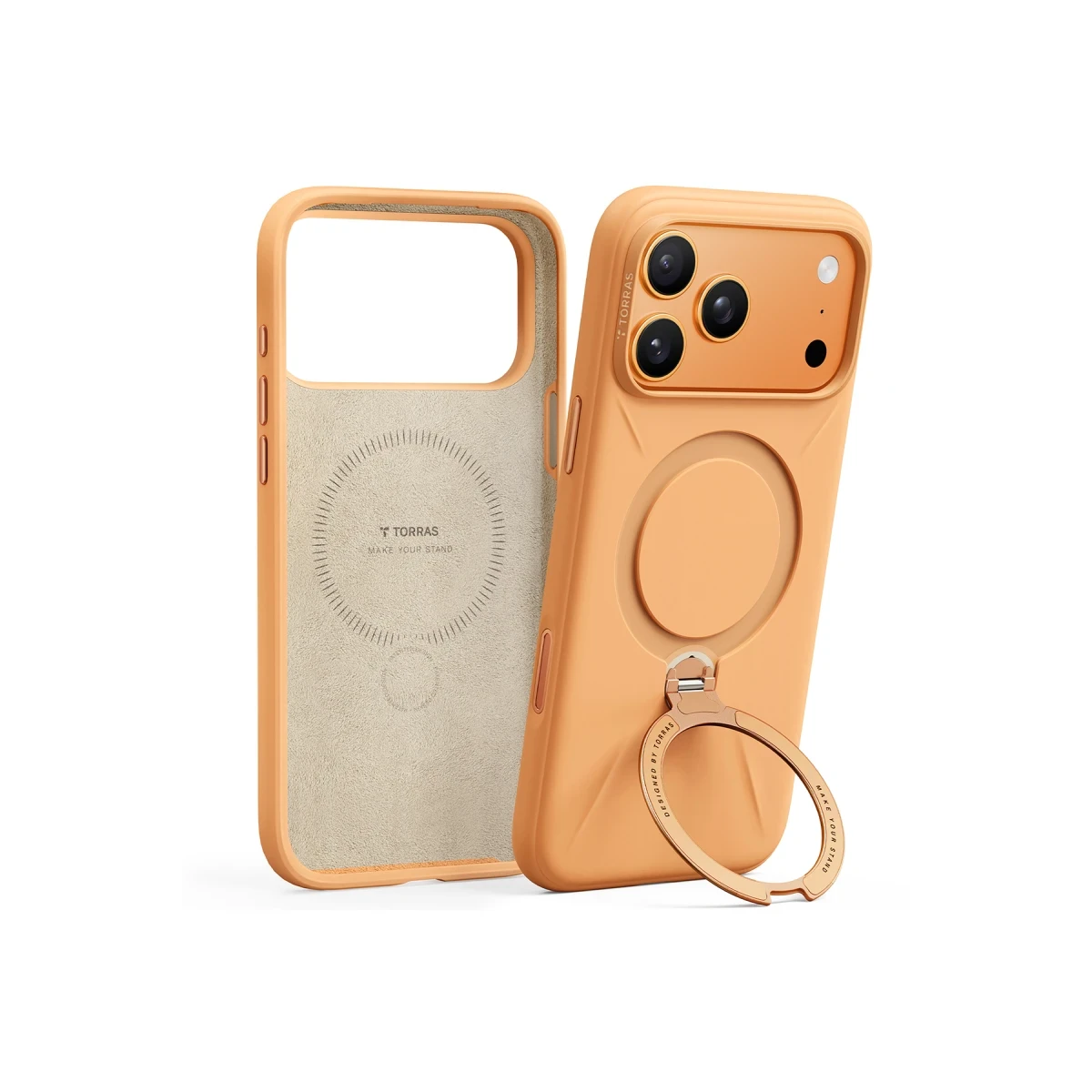 Torras Apple iPhone 17 Pro O Stand Spin Silicone Serisi Magsafe Kılıf - Turuncu