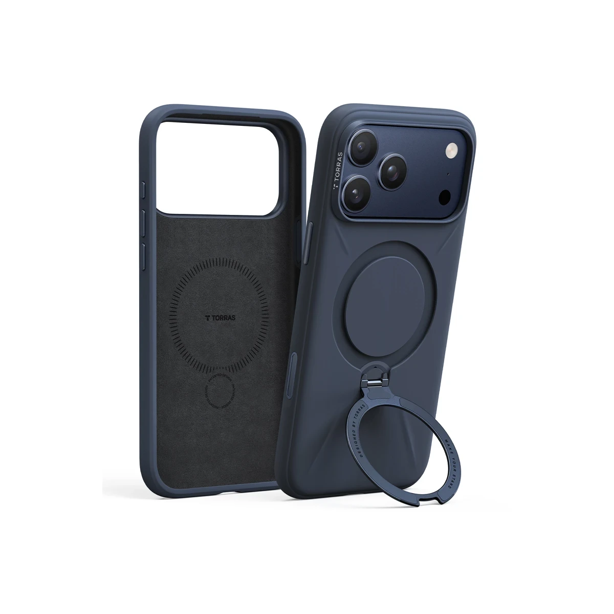 Torras Apple iPhone 17 Pro O Stand Spin Silicone Serisi Magsafe Kılıf - Lacivert