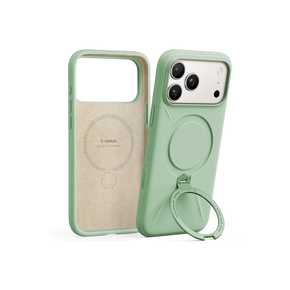 Torras Apple iPhone 17 Pro O Stand Spin Silicone Serisi Magsafe Kılıf - Yeşil