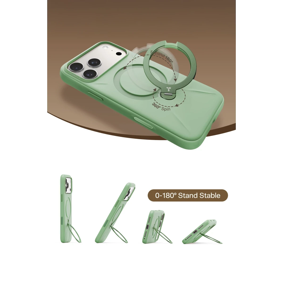 Torras Apple iPhone 17 Pro Max O Stand Spin Silicone Serisi Magsafe Kılıf - Yeşil