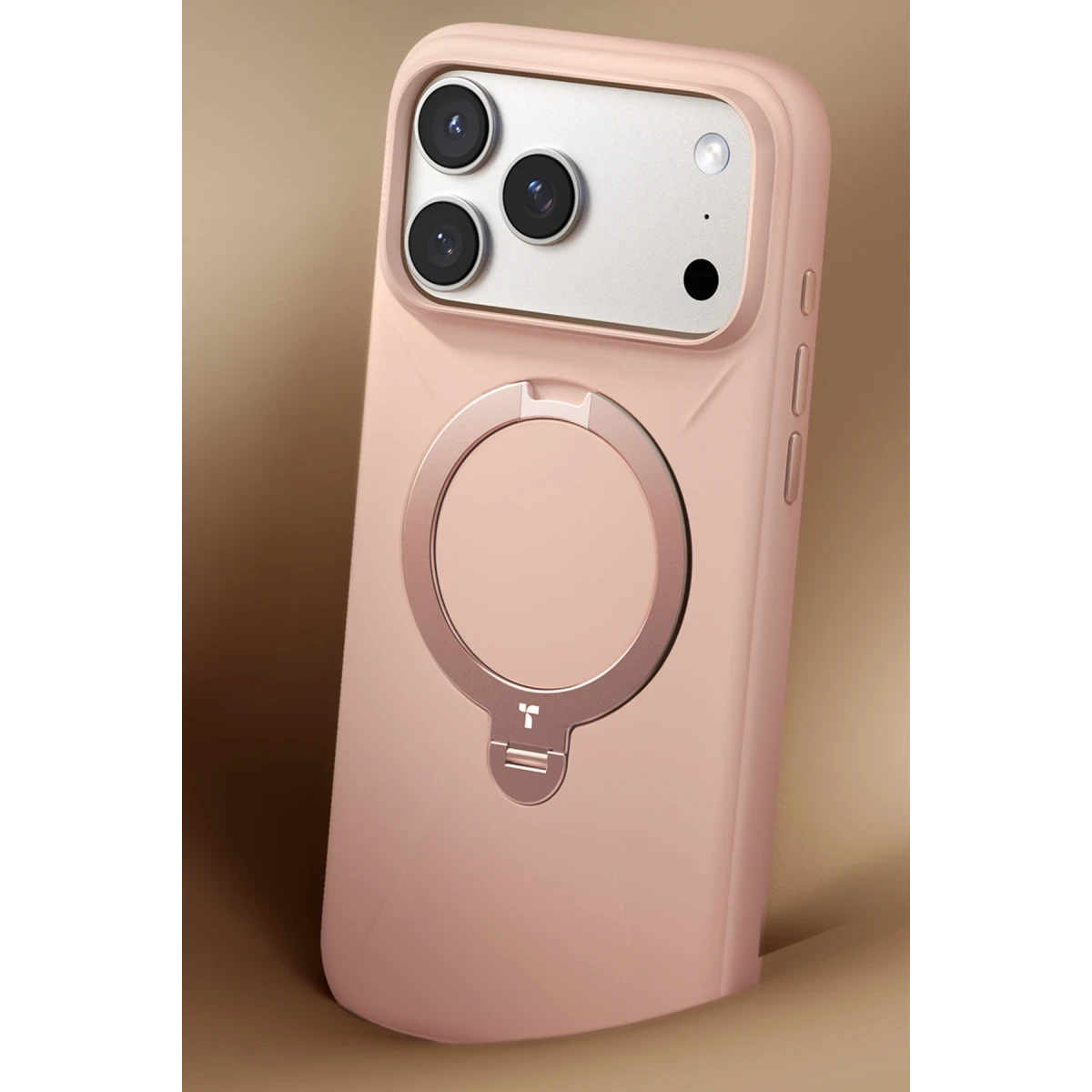 Torras Apple iPhone 17 Pro Max O Stand Spin Silicone Serisi Magsafe Kılıf - Pembe