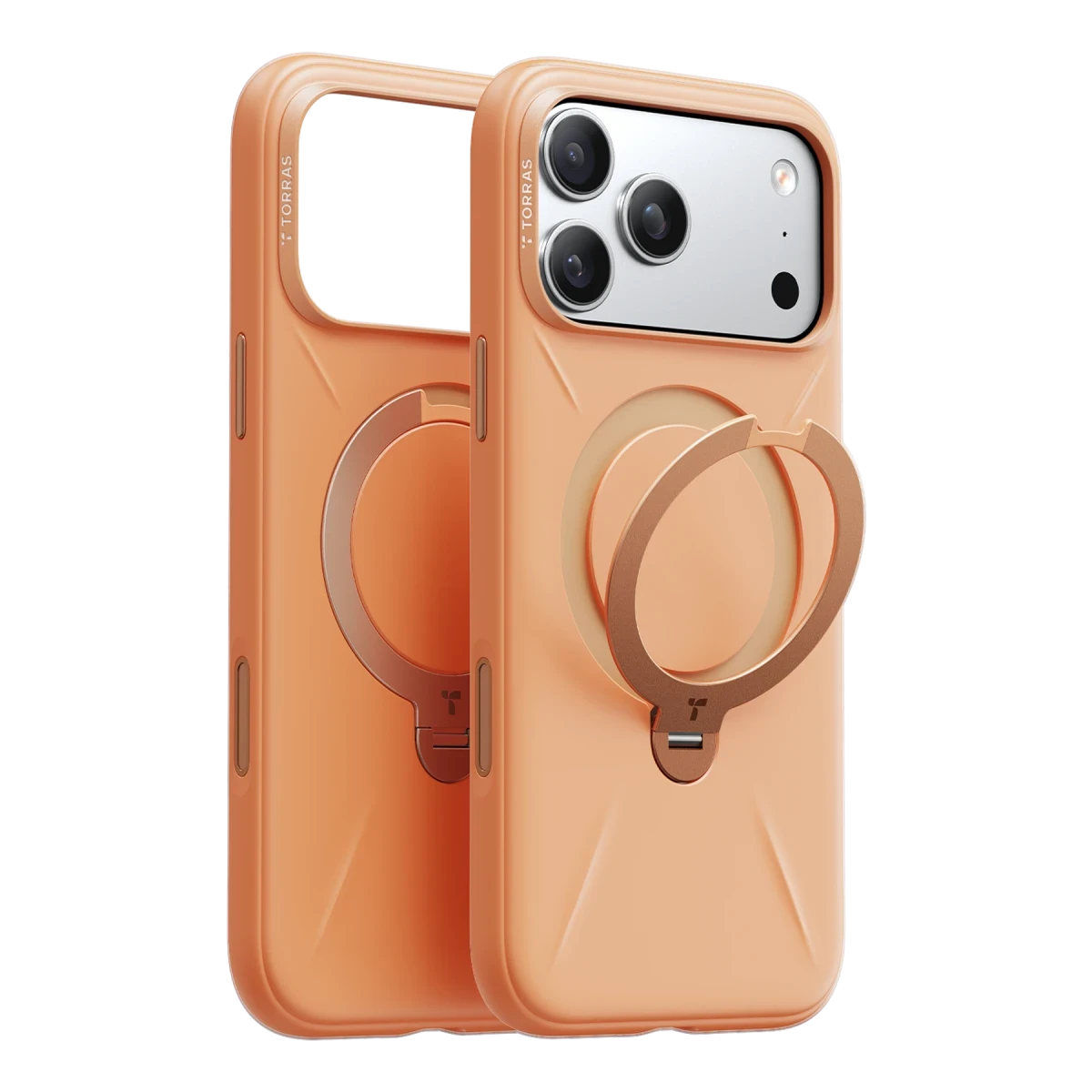 Torras Apple iPhone 17 Pro Max O Stand Spin Silicone Serisi Magsafe Kılıf - Turuncu