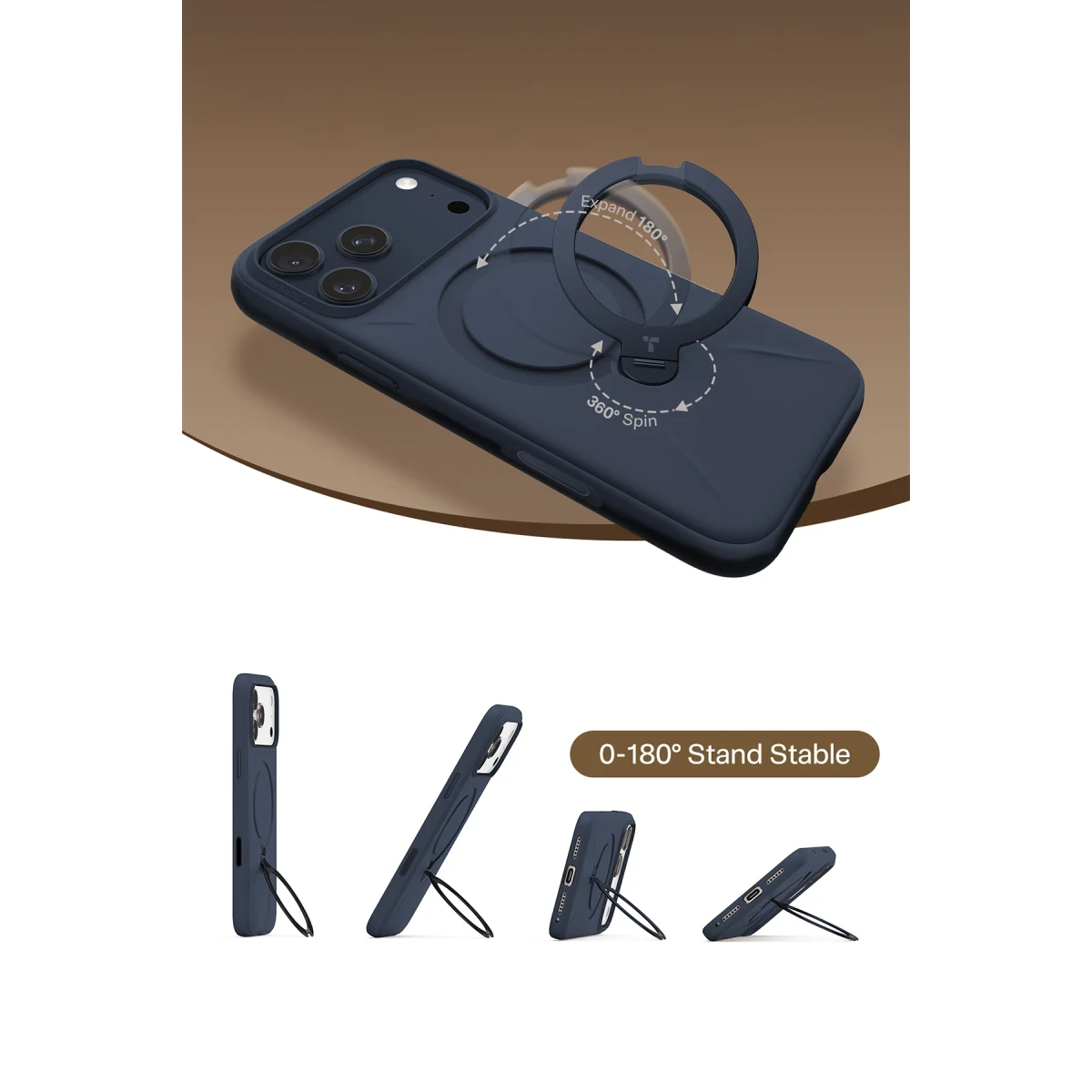Torras Apple iPhone 17 Pro Max O Stand Spin Silicone Serisi Magsafe Kılıf - Lacivert