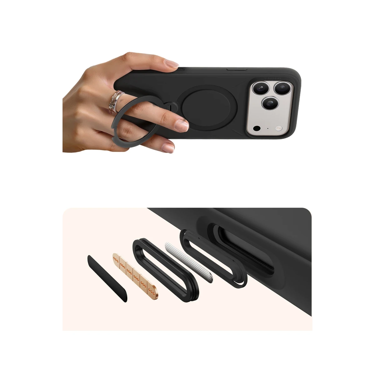 Torras Apple iPhone 17 Pro Max O Stand Spin Silicone Serisi Magsafe Kılıf - Siyah