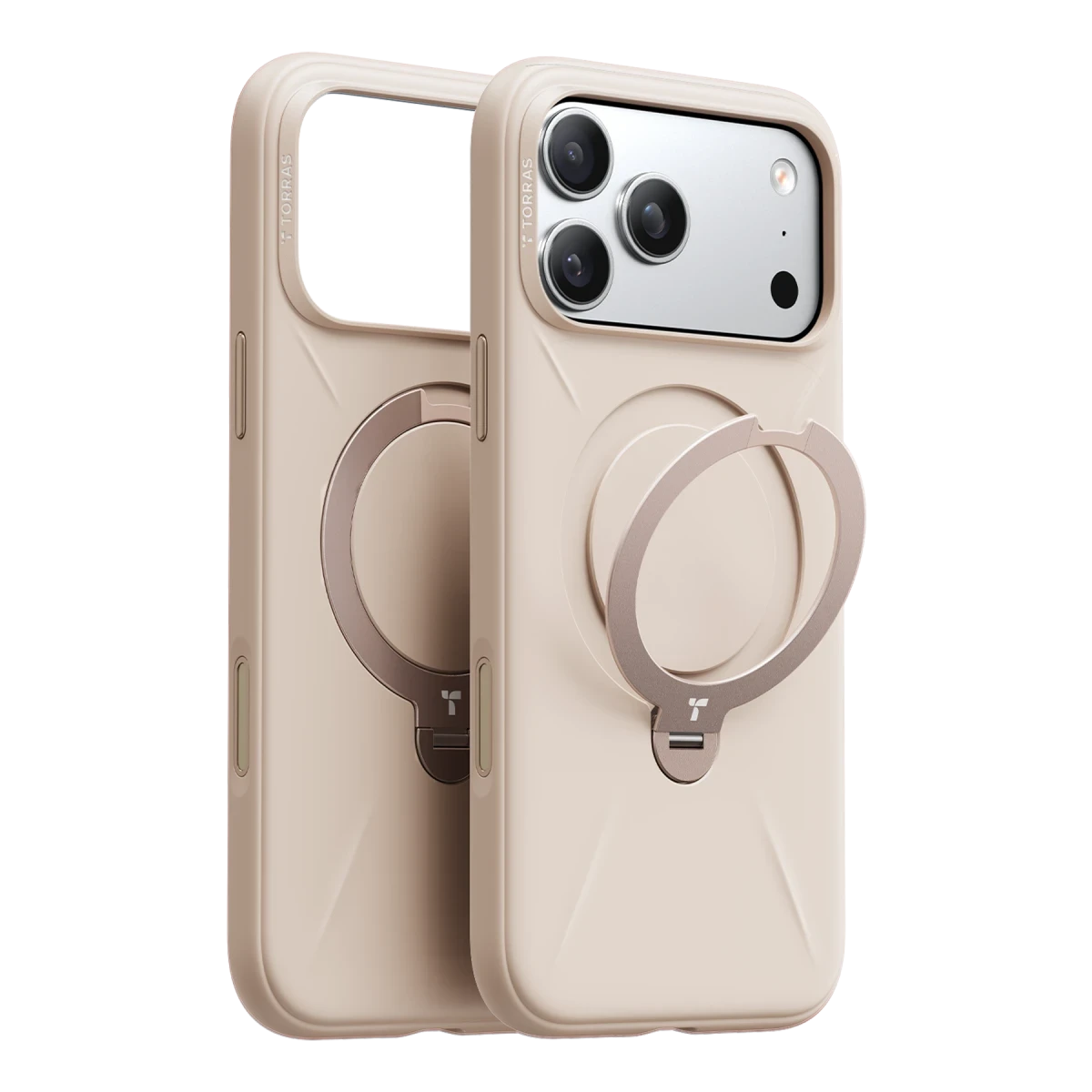 Torras Apple iPhone 17 Pro Max O Stand Spin Silicone Serisi Magsafe Kılıf - Krem
