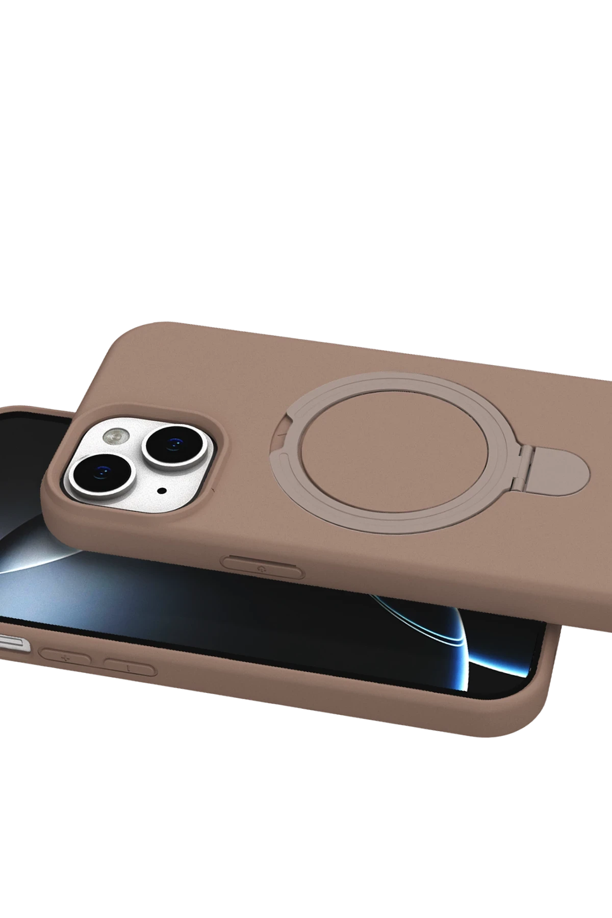 Newface Apple iPhone 15 Plus Regal Magsafe Standlı Kapak - Çöl Titanyum
