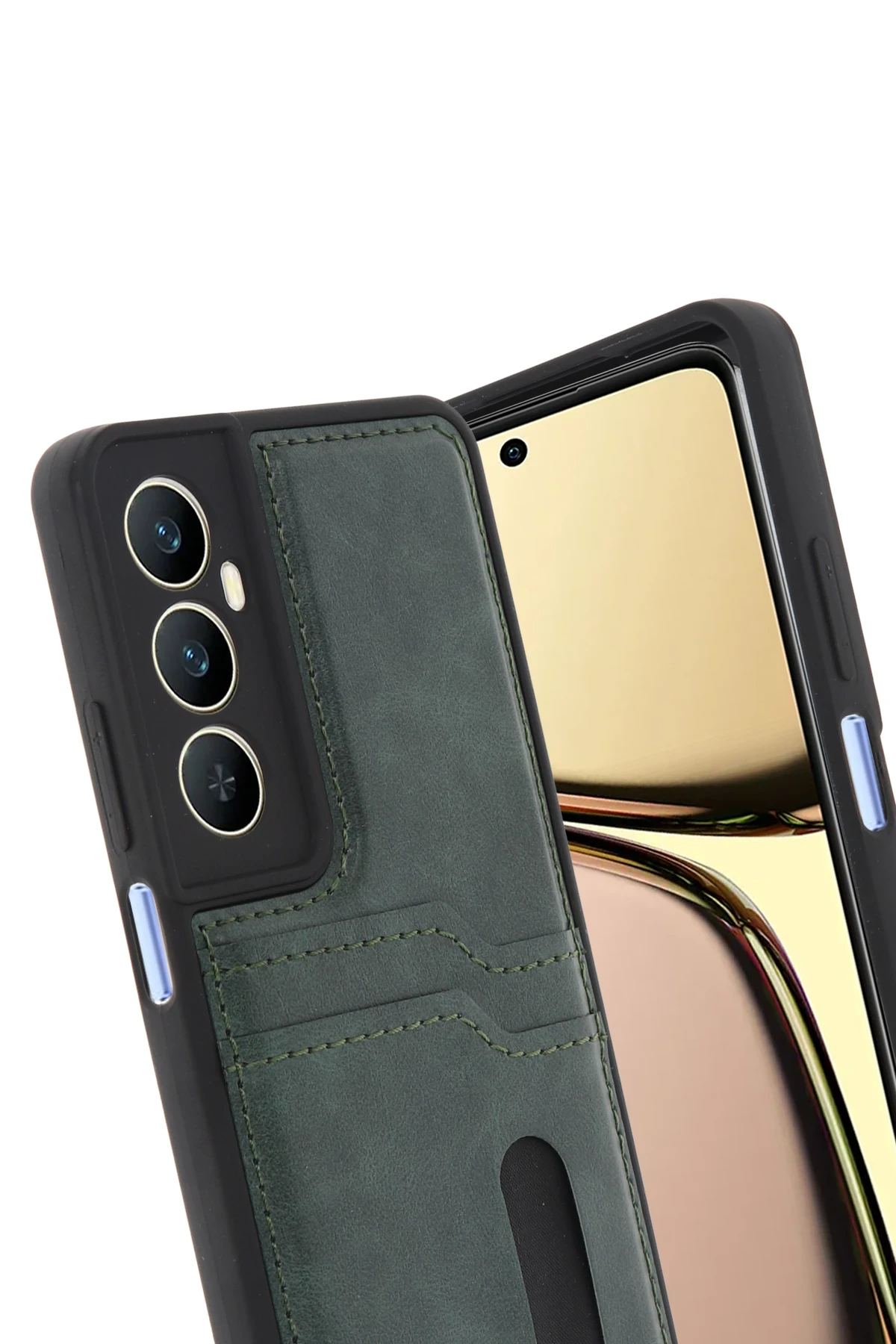 Newface Realme C65 Sara Kartvizitli Deri Kılıf - Yeşil