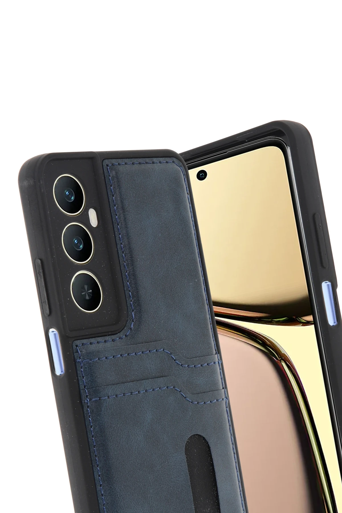 Newface Realme C65 Sara Kartvizitli Deri Kılıf - Lacivert
