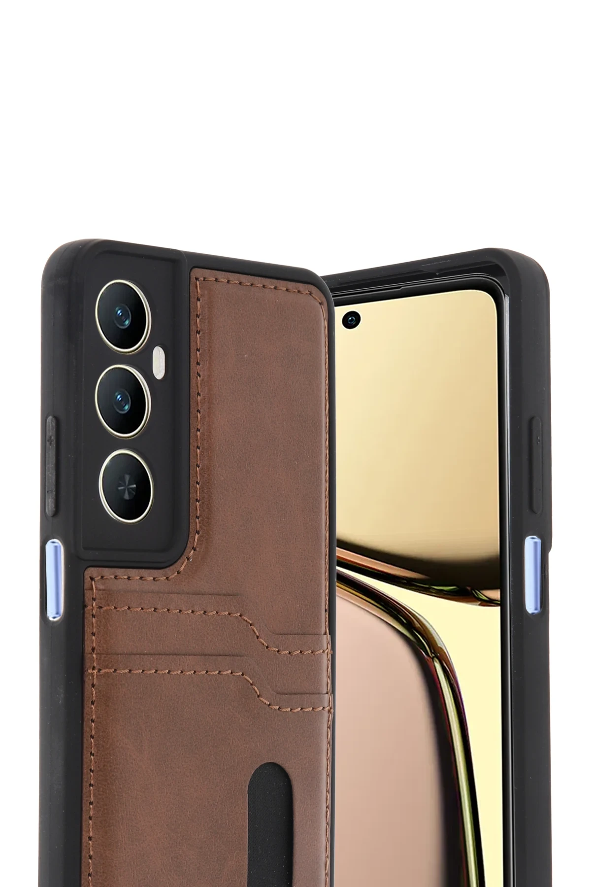 Newface Realme C65 Sara Kartvizitli Deri Kılıf - Taba