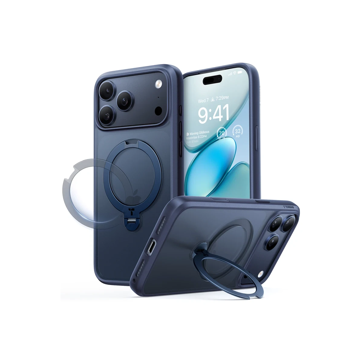 Torras Apple iPhone 17 Pro O Stand Spin Serisi Magsafe Kılıf - Lacivert