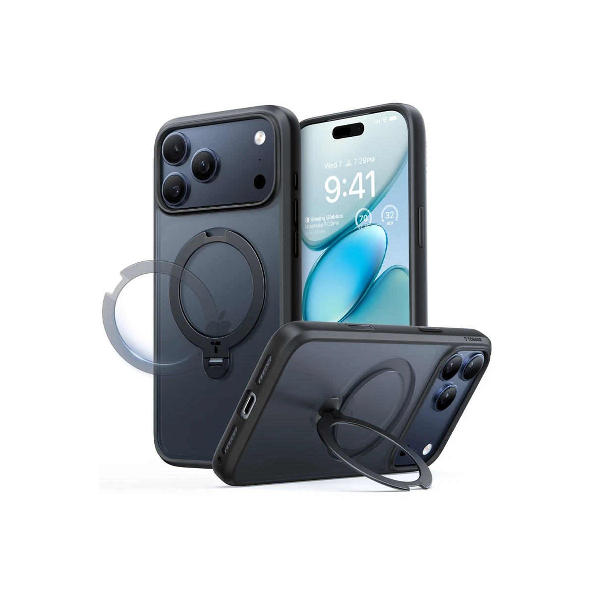 Torras Apple iPhone 17 Pro O Stand Spin Serisi Magsafe Kılıf - Siyah