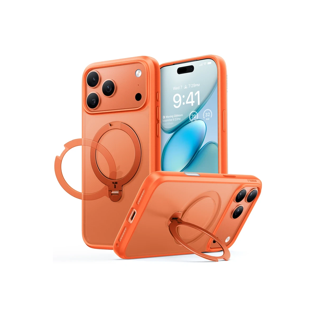 Torras Apple iPhone 17 Pro O Stand Spin Serisi Magsafe Kılıf - Turuncu