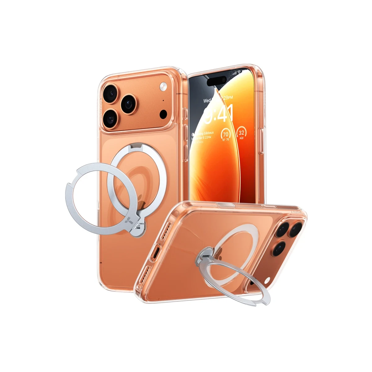 Torras Apple iPhone 17 Pro O Stand Spin Serisi Magsafe Kılıf - Şeffaf