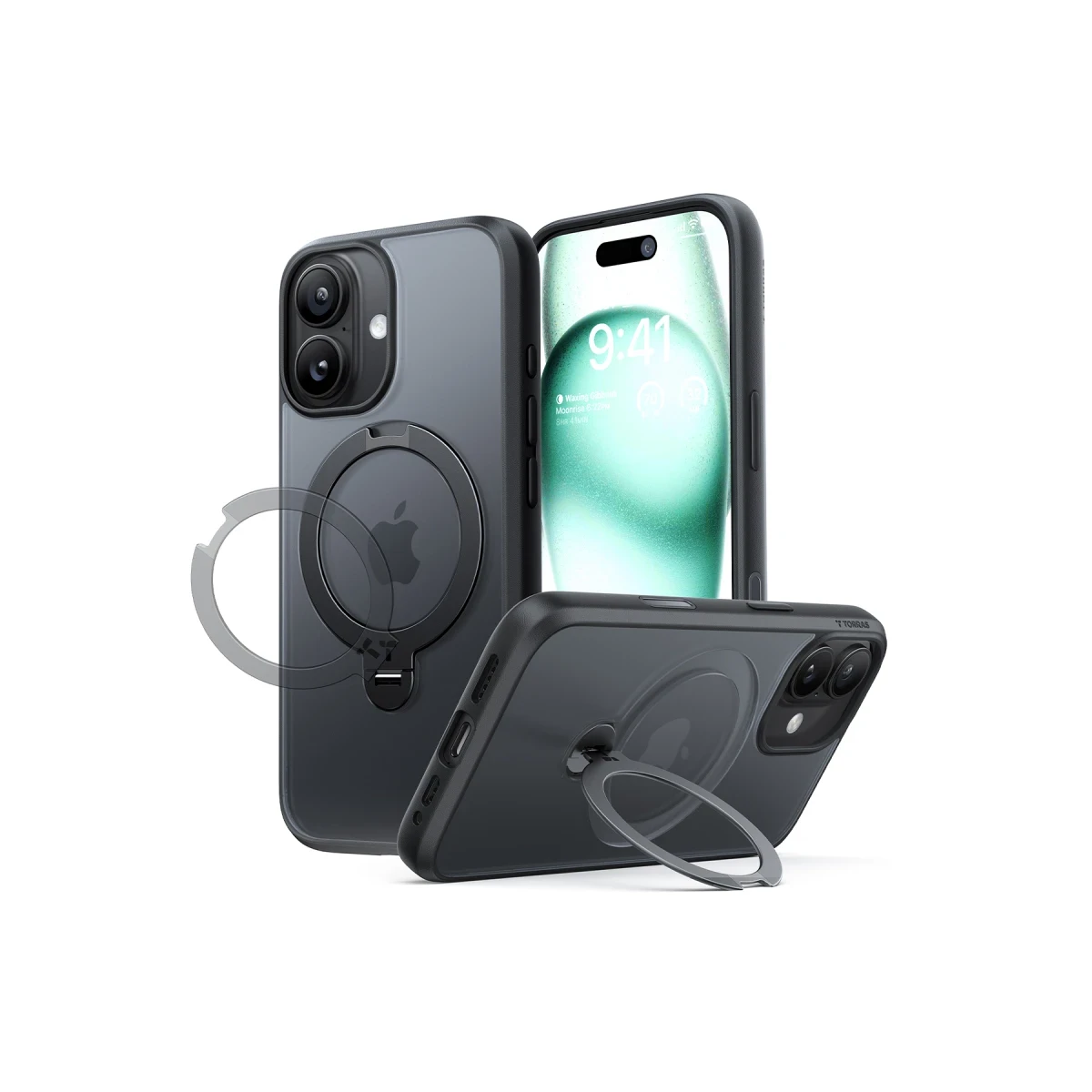 Torras Apple iPhone 17 O Stand Spin Serisi Magsafe Kılıf - Siyah