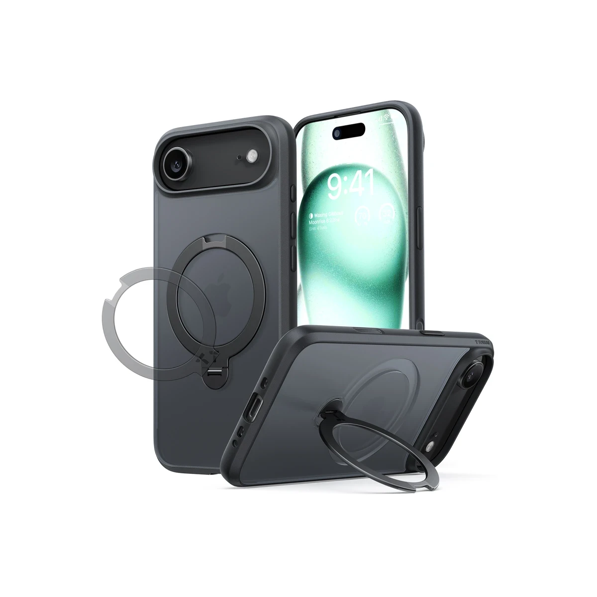 Torras Apple iPhone 17 Air O Stand Spin Serisi Magsafe Kılıf - Siyah