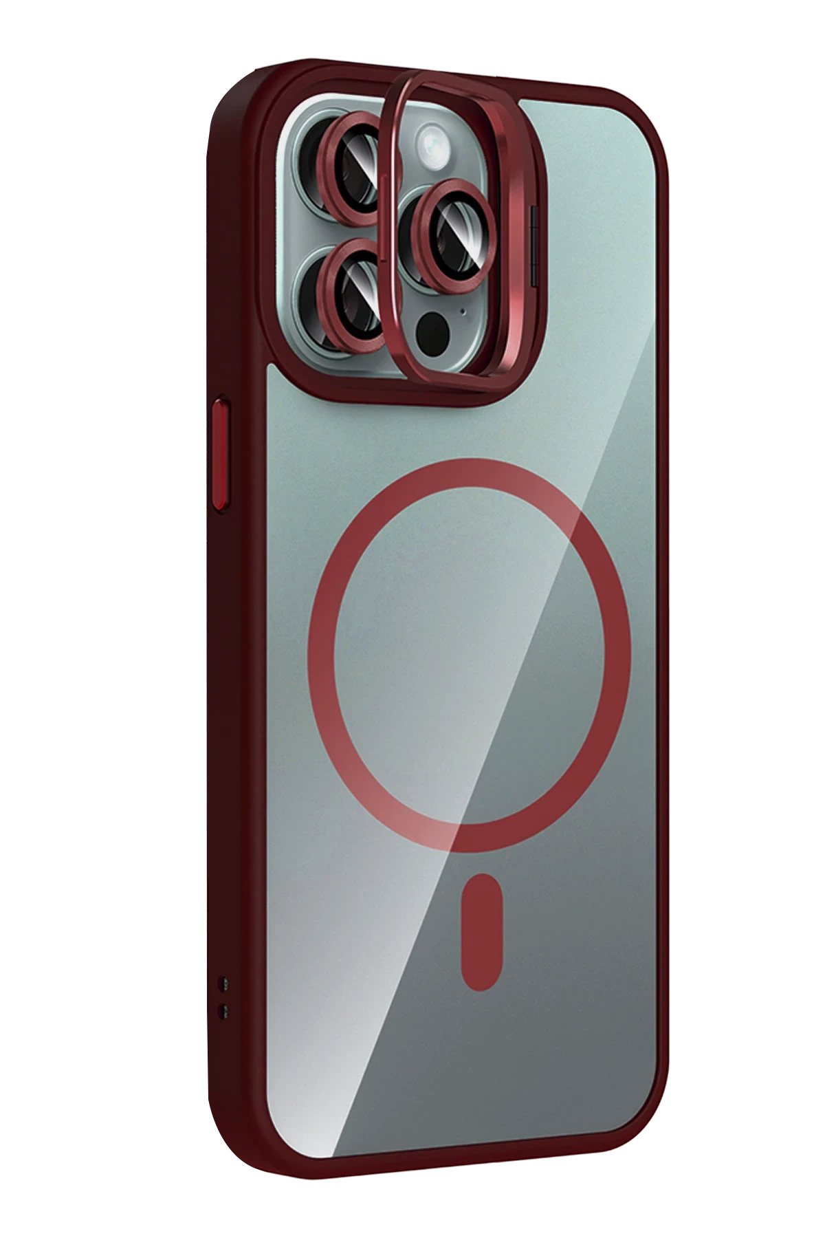 Joko Apple iPhone 15 Pro Max Remim Lensli Magsafe Standlı Kapak - Bordo
