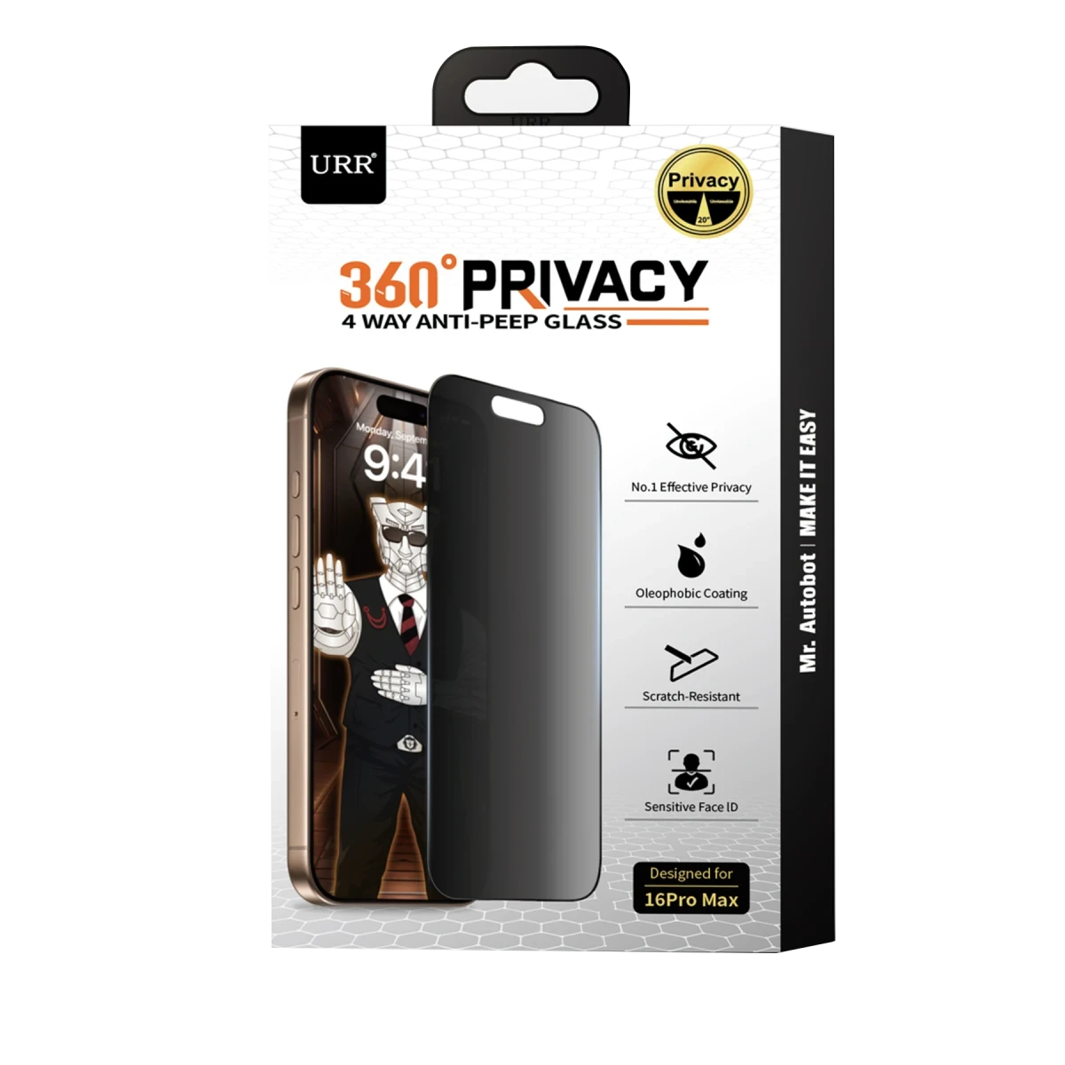 URR Apple iPhone 17 Pro Max 4 Way Anti Spy 360 Privacy Cam Ekran Koruyucu - Siyah