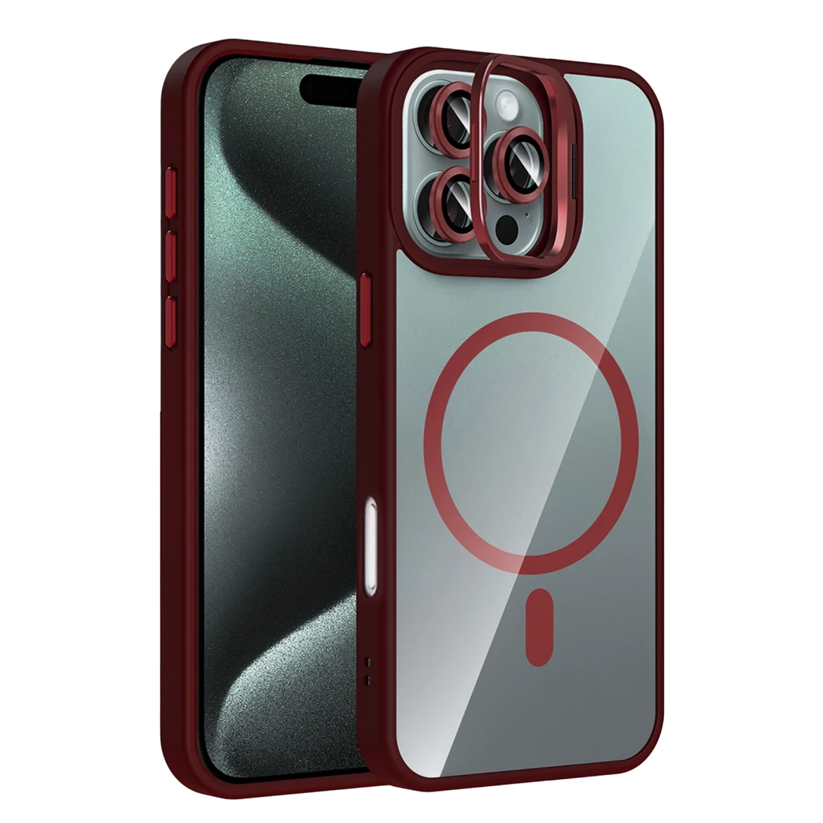 Joko Apple iPhone 16 Pro Max Remim Lensli Magsafe Standlı Kapak - Bordo — görsel 5