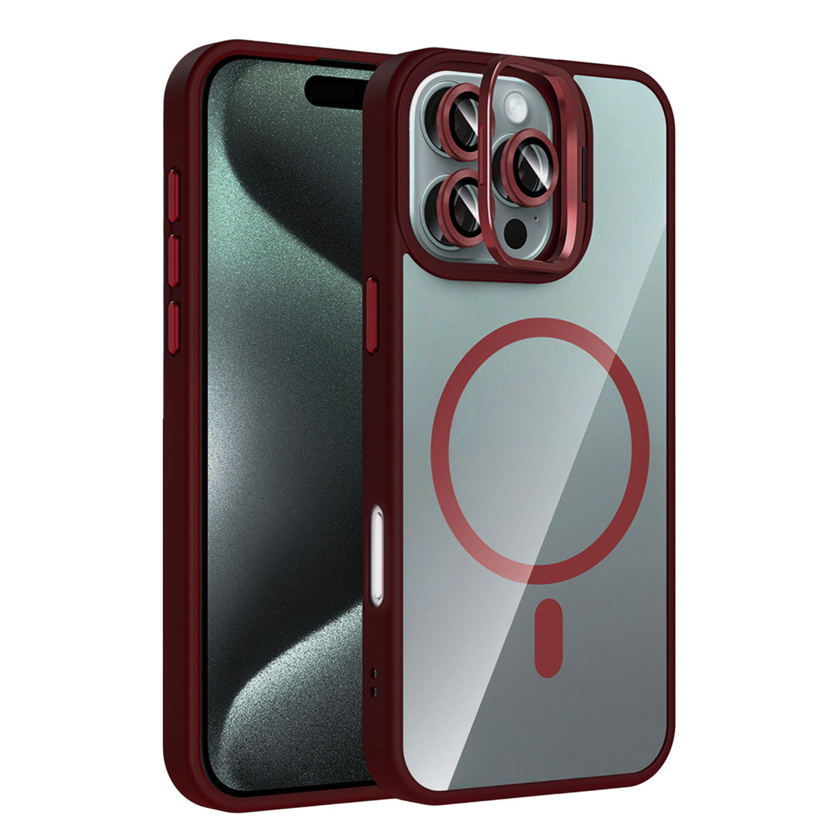 Joko Apple iPhone 16 Pro Max Remim Lensli Magsafe Standlı Kapak - Bordo — görsel 9