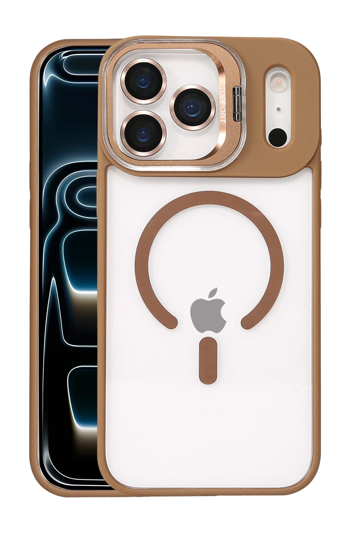 Joko Apple iPhone 17 Pro Max Remim Lensli Magsafe Standlı Kapak - Kahverengi