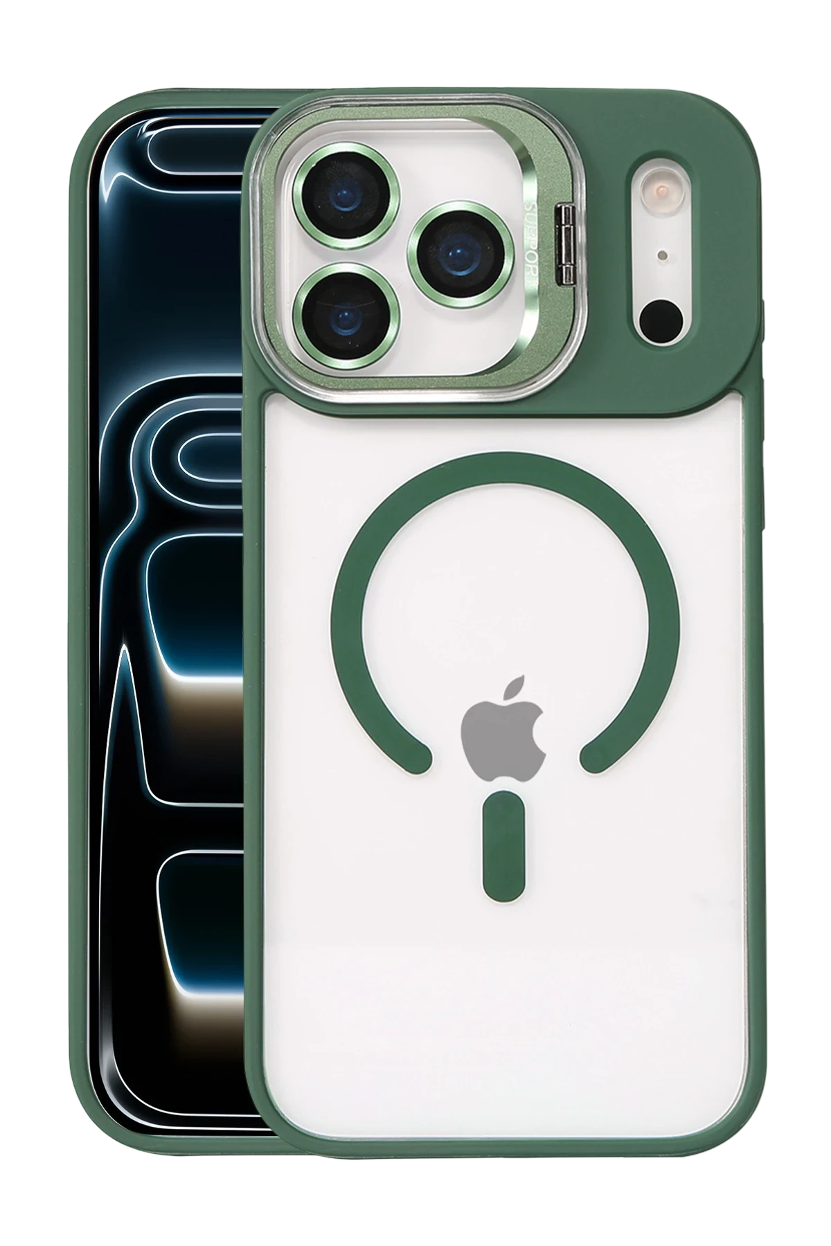 Joko Apple iPhone 17 Pro Max Remim Lensli Magsafe Standlı Kapak - Koyu Yeşil