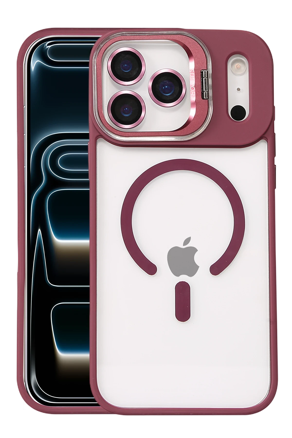 Joko Apple iPhone 17 Pro Max Remim Lensli Magsafe Standlı Kapak - Bordo