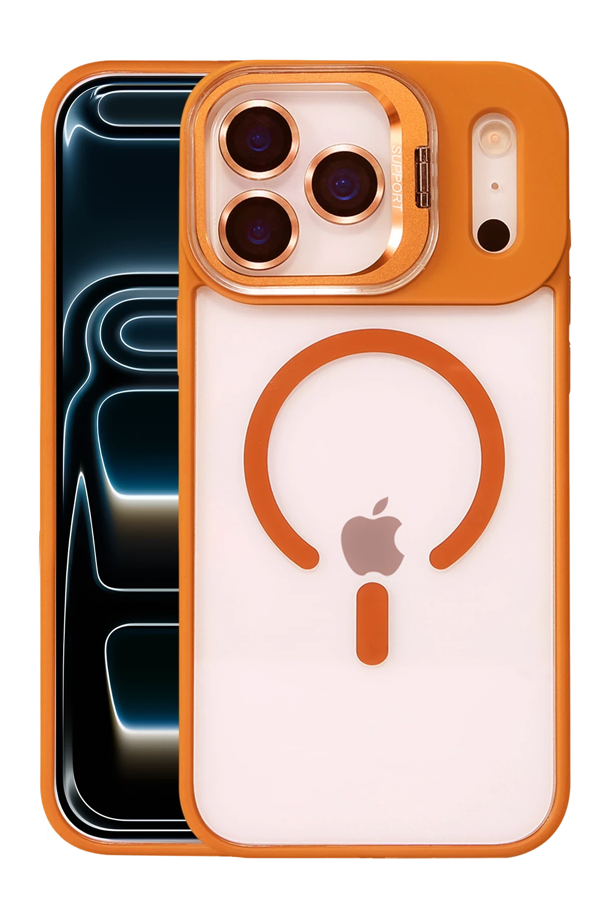 Joko Apple iPhone 17 Pro Max Remim Lensli Magsafe Standlı Kapak - Turuncu