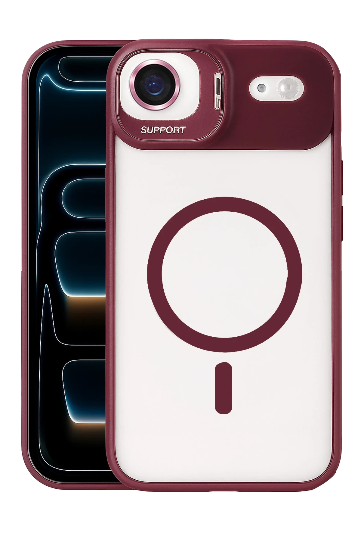 Joko Apple iPhone 17 Air Remim Lensli Magsafe Standlı Kapak - Bordo