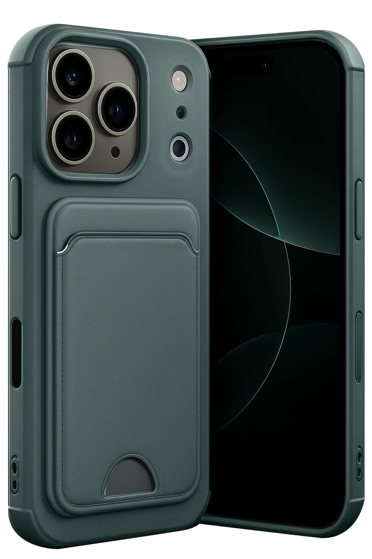 Newface Apple iPhone 17 Pro Max Kelvin Kartvizitli Silikon - Koyu Yeşil