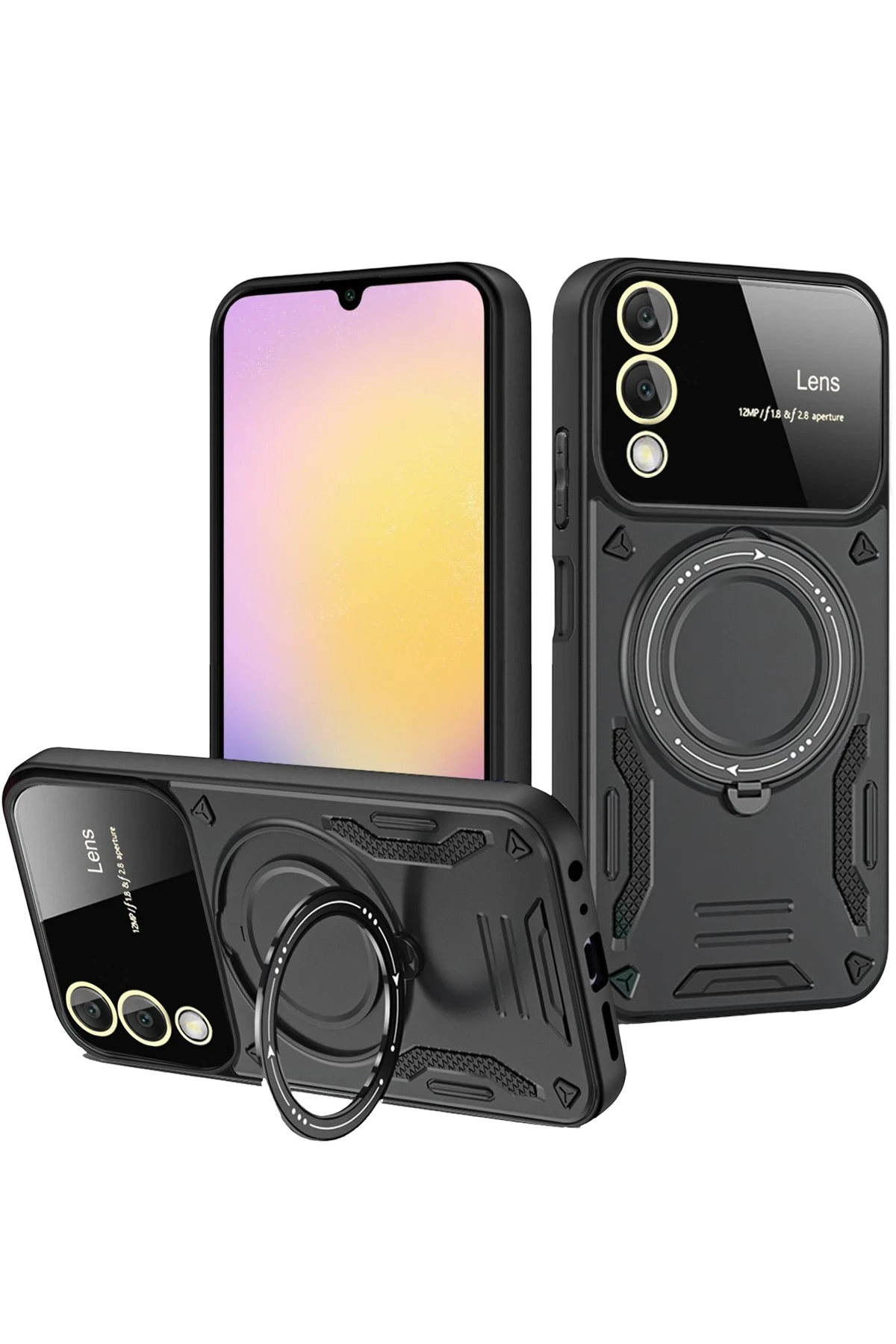 Newface Samsung Galaxy S25 FE Kılıf Joy Lens Standlı Kapak - Siyah