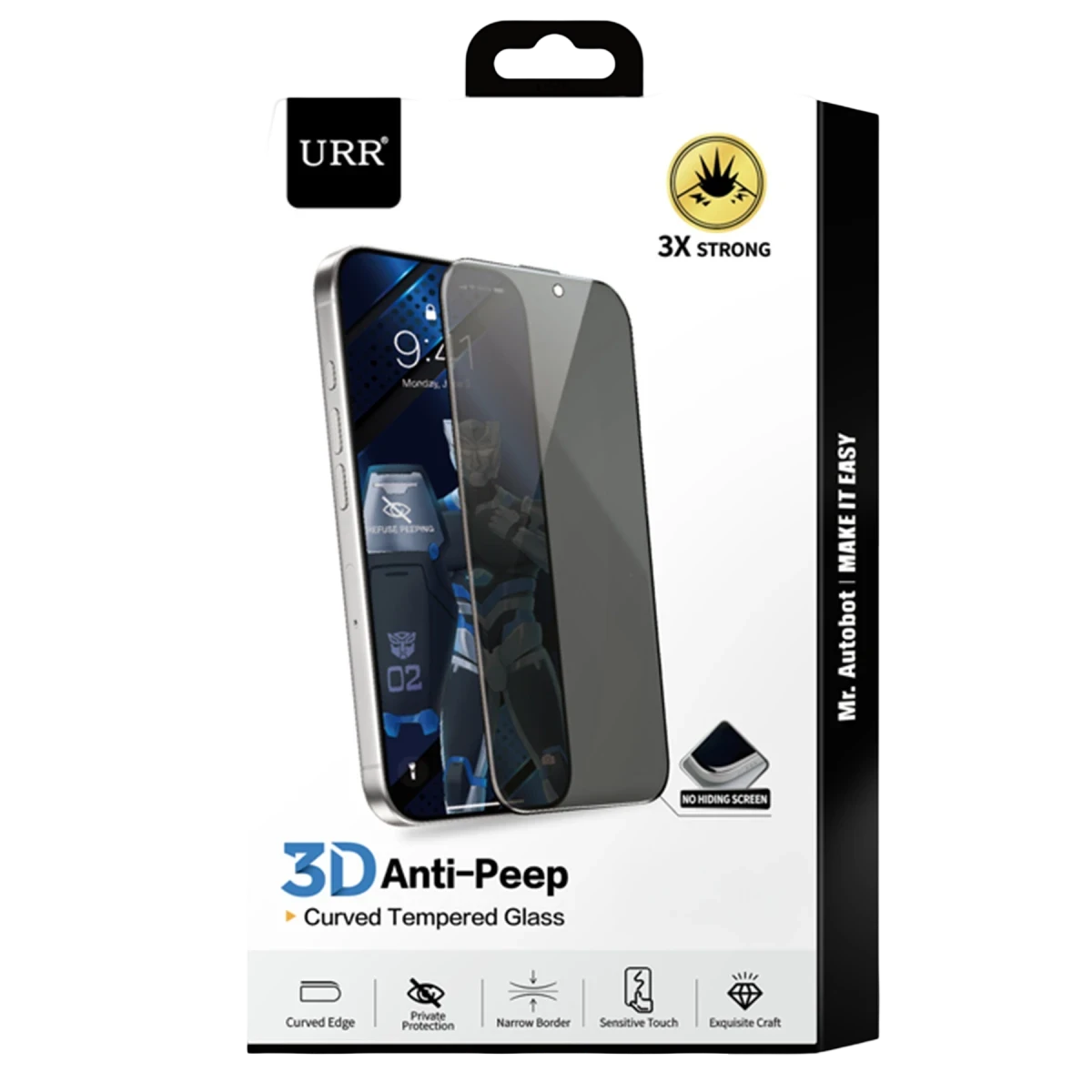 URR Apple iPhone 17 Pro Max 3D Anti-Peep Curved Hayalet Cam Ekran Koruyucu - Siyah