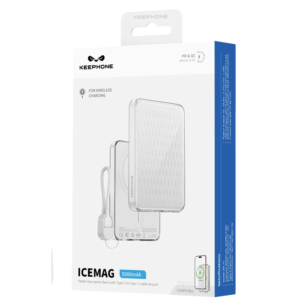 Keephone PB52 IceMag 5.000 mAh Type-C 20W PD Magsafe Destekli Powerbank - Pembe