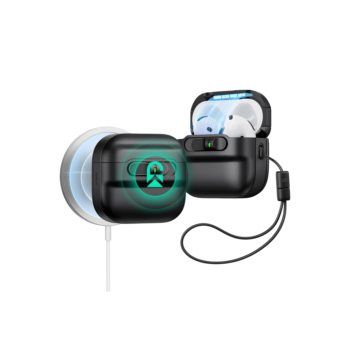 ESR Apple Airpods 4 (4.nesil) Pulse FlickLock Magsafe Şarj Destekli Kilitli Kılıf - Siyah