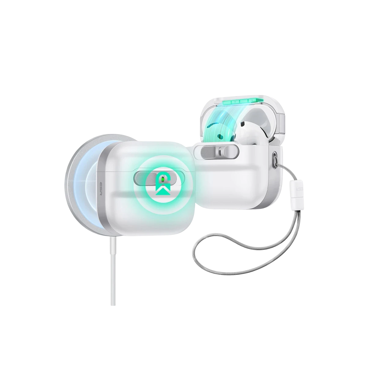 ESR Apple Airpods 4 (4.nesil) Pulse FlickLock Magsafe Şarj Destekli Kilitli Kılıf - Beyaz