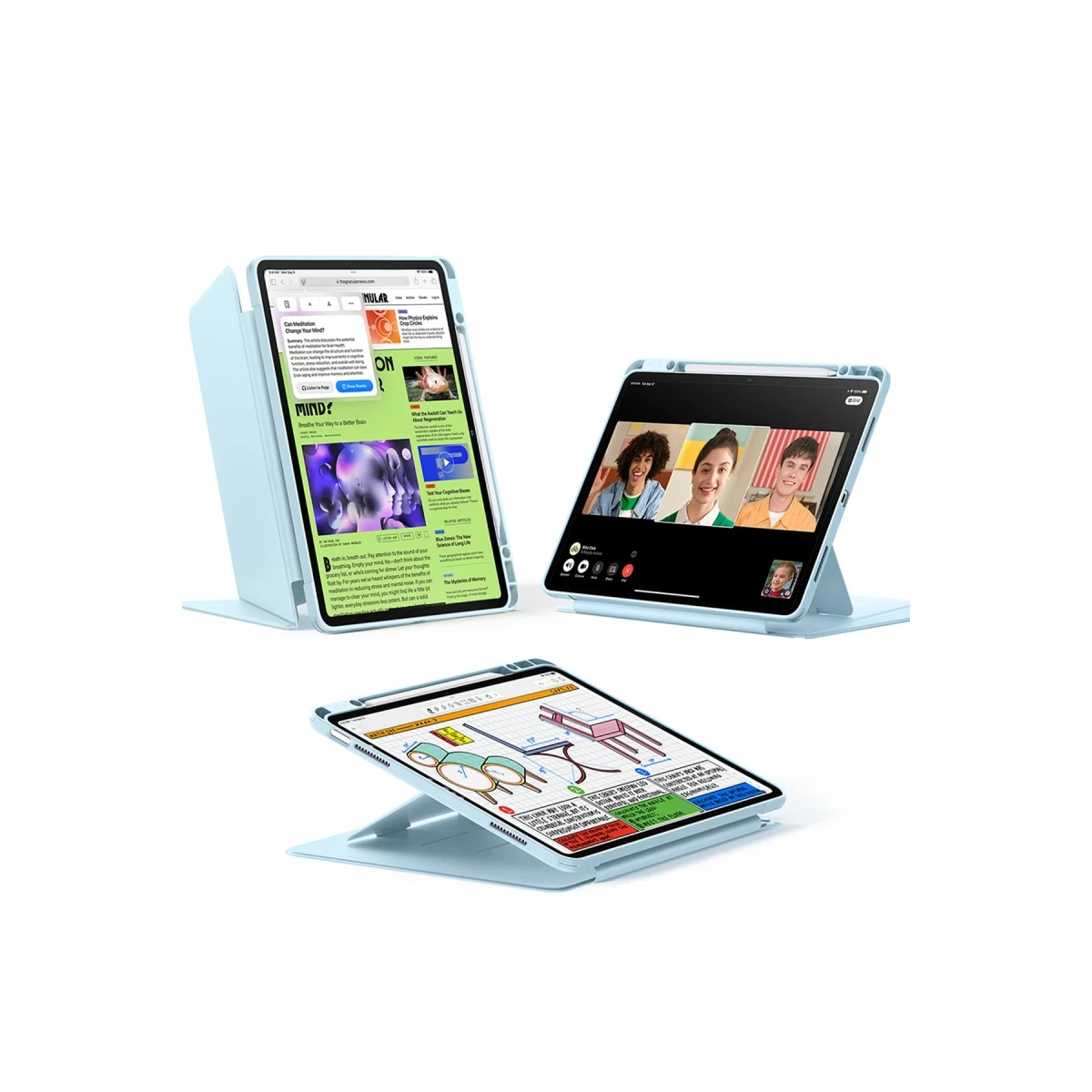 ESR Apple iPad Air 11 (2024) Flip Hybrid Kalemlikli Tablet Kılıfı - Açık Mavi