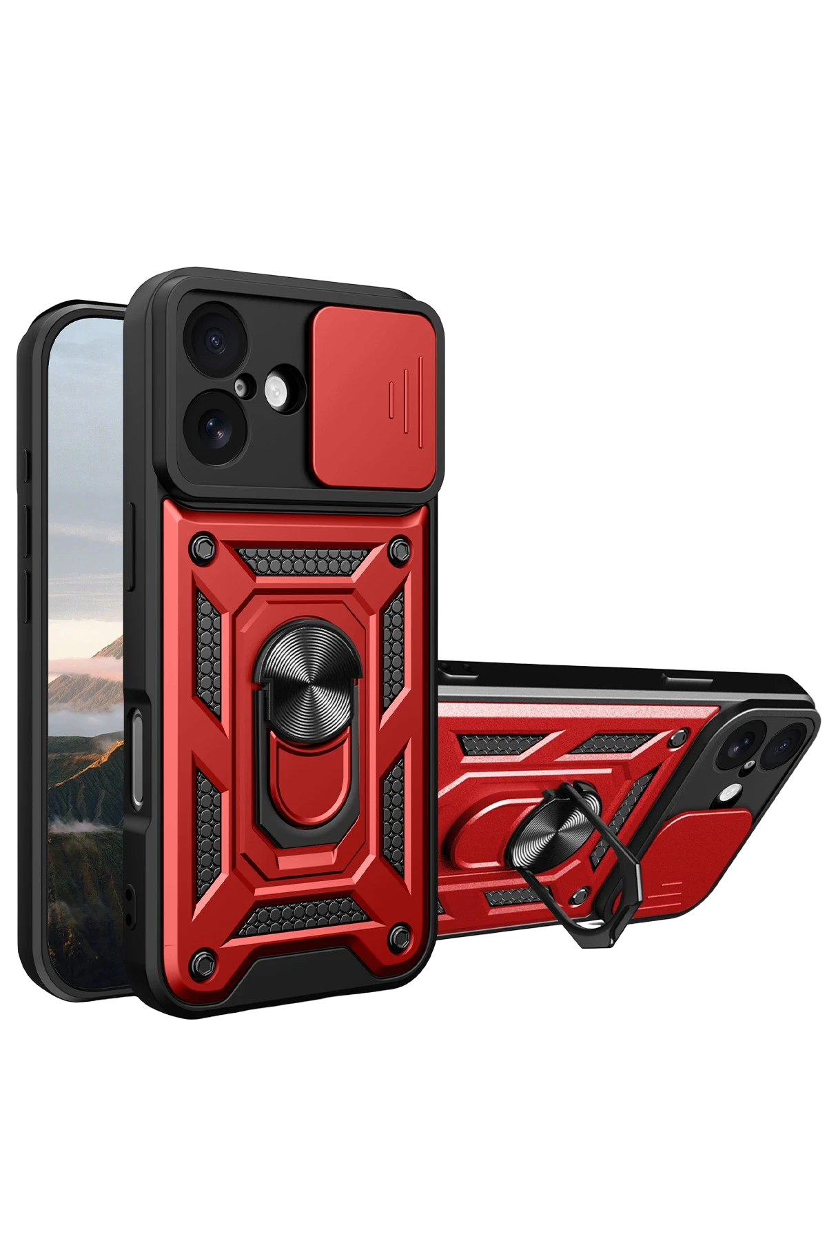Newface Apple iPhone 17 Pars Lens Yüzüklü Silikon - Kırmızı