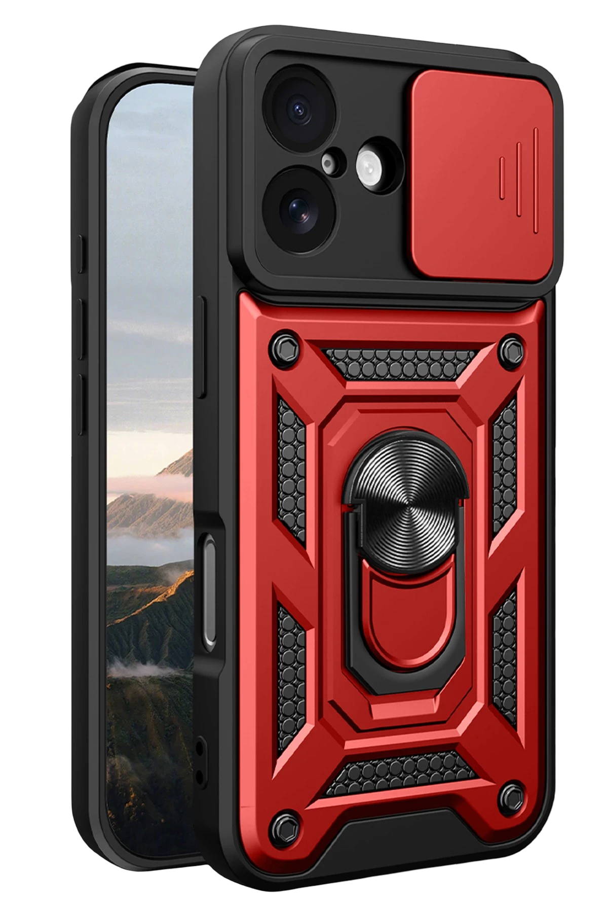 Newface Apple iPhone 17 Pars Lens Yüzüklü Silikon - Kırmızı