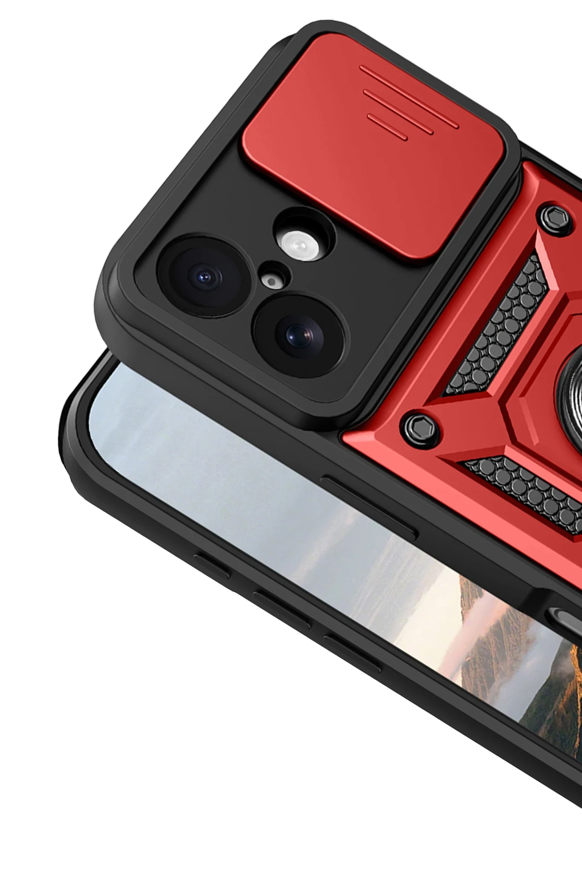 Newface Apple iPhone 17 Pars Lens Yüzüklü Silikon - Kırmızı