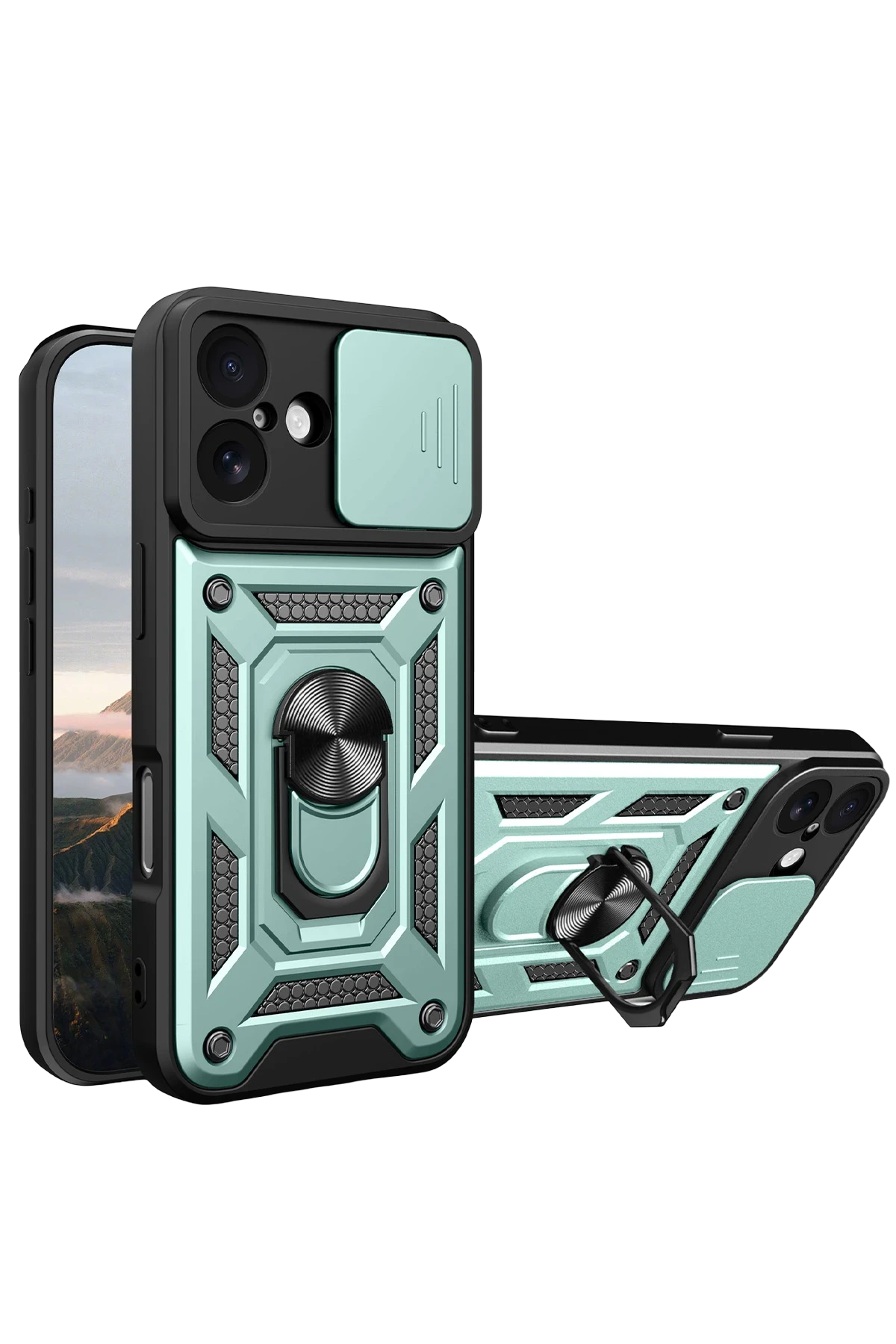 Newface Apple iPhone 17 Pars Lens Yüzüklü Silikon - Yeşil