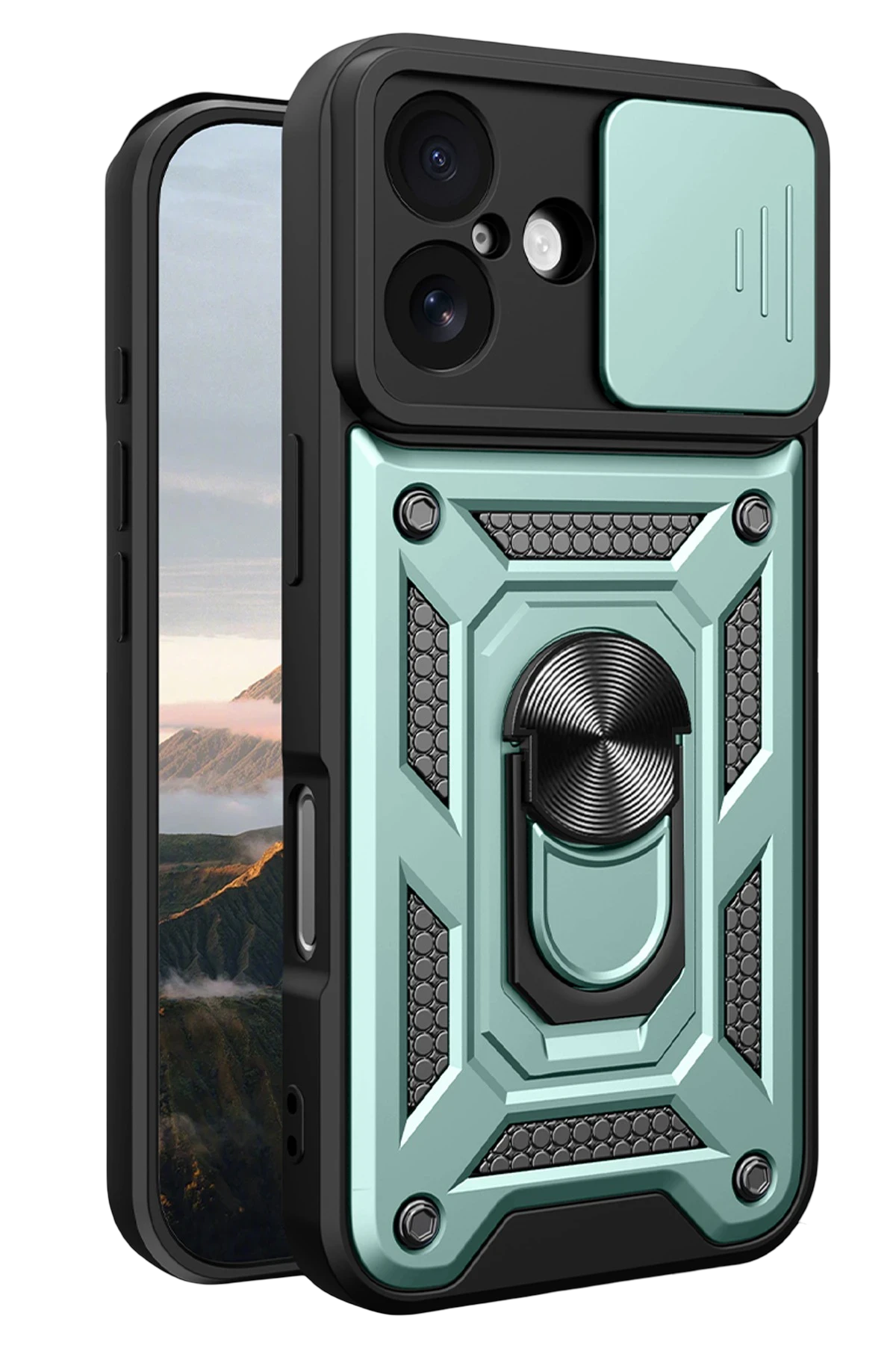Newface Apple iPhone 17 Pars Lens Yüzüklü Silikon - Yeşil