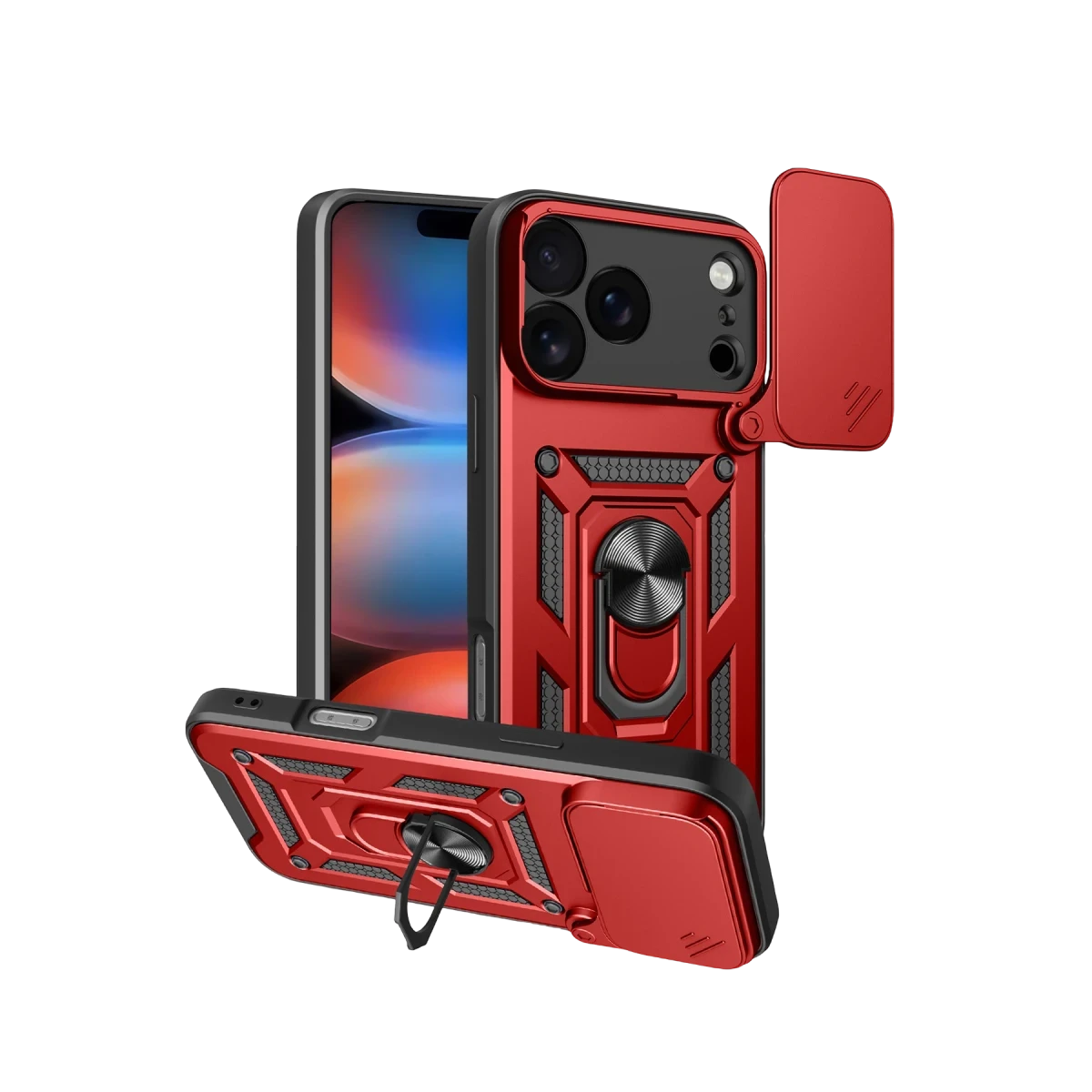 Newface Apple iPhone 17 Pro Pars Lens Yüzüklü Silikon - Kırmızı