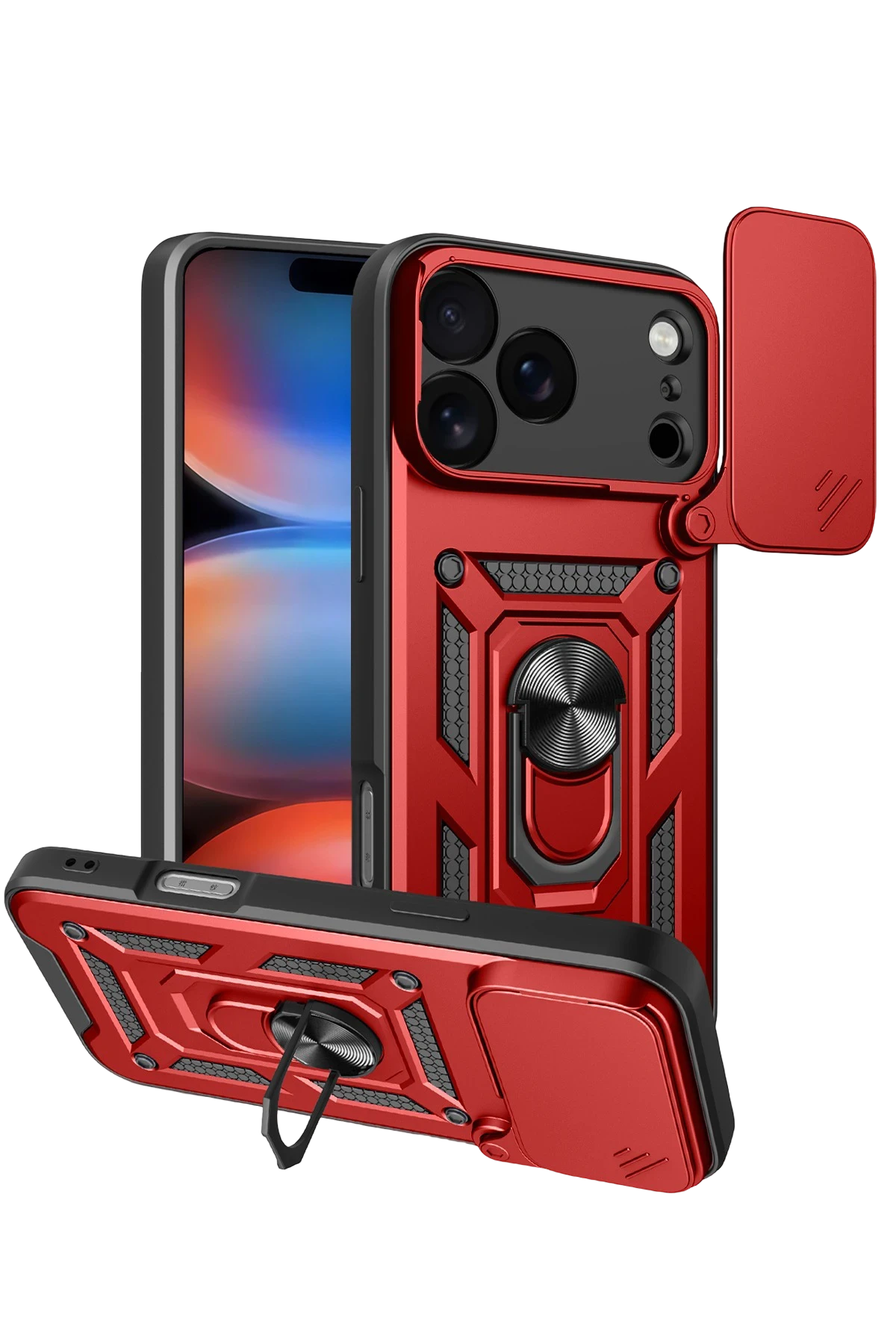 Newface Apple iPhone 17 Pro Max Pars Lens Yüzüklü Silikon - Kırmızı
