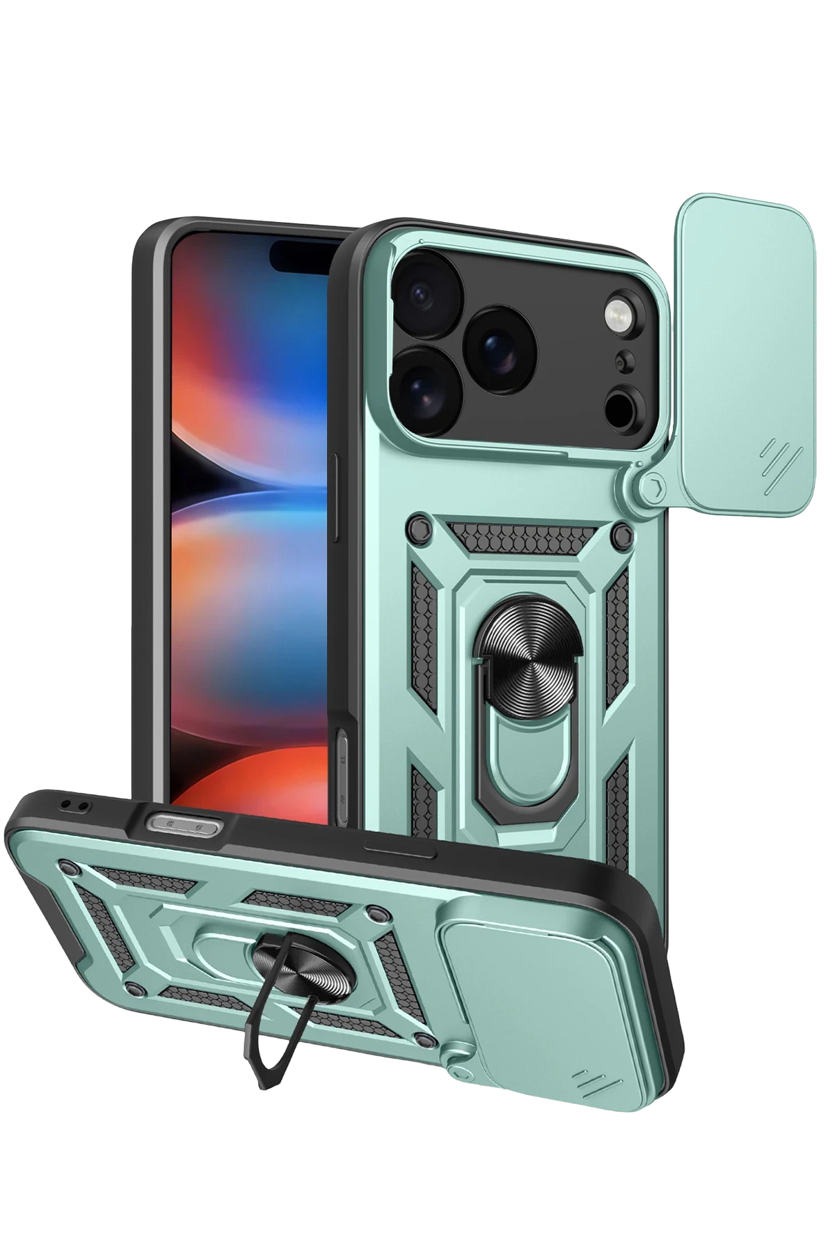 Newface Apple iPhone 17 Pro Max Pars Lens Yüzüklü Silikon - Yeşil