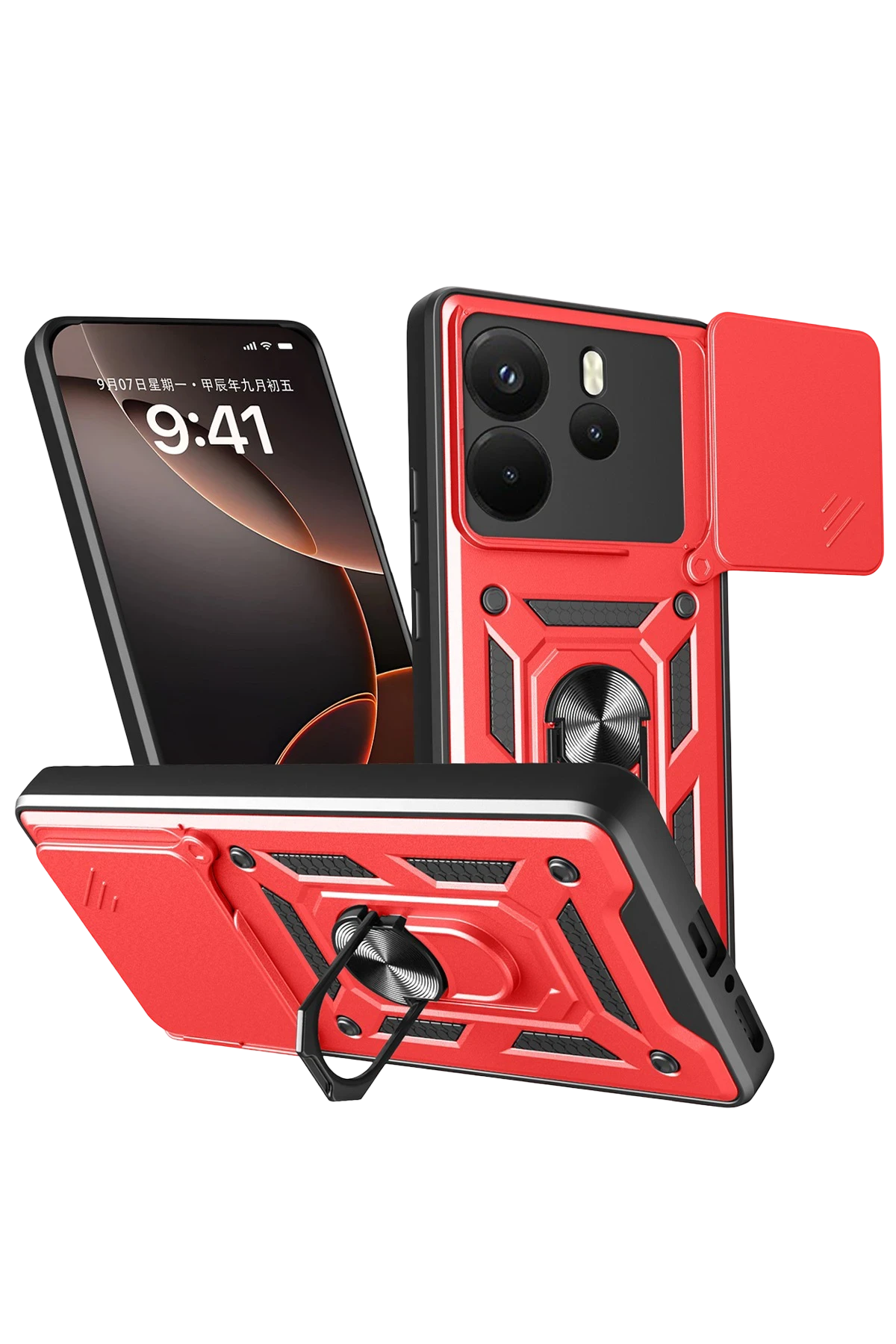 Newface Xiaomi Redmi Note 14 4G Pars Lens Yüzüklü Silikon - Kırmızı
