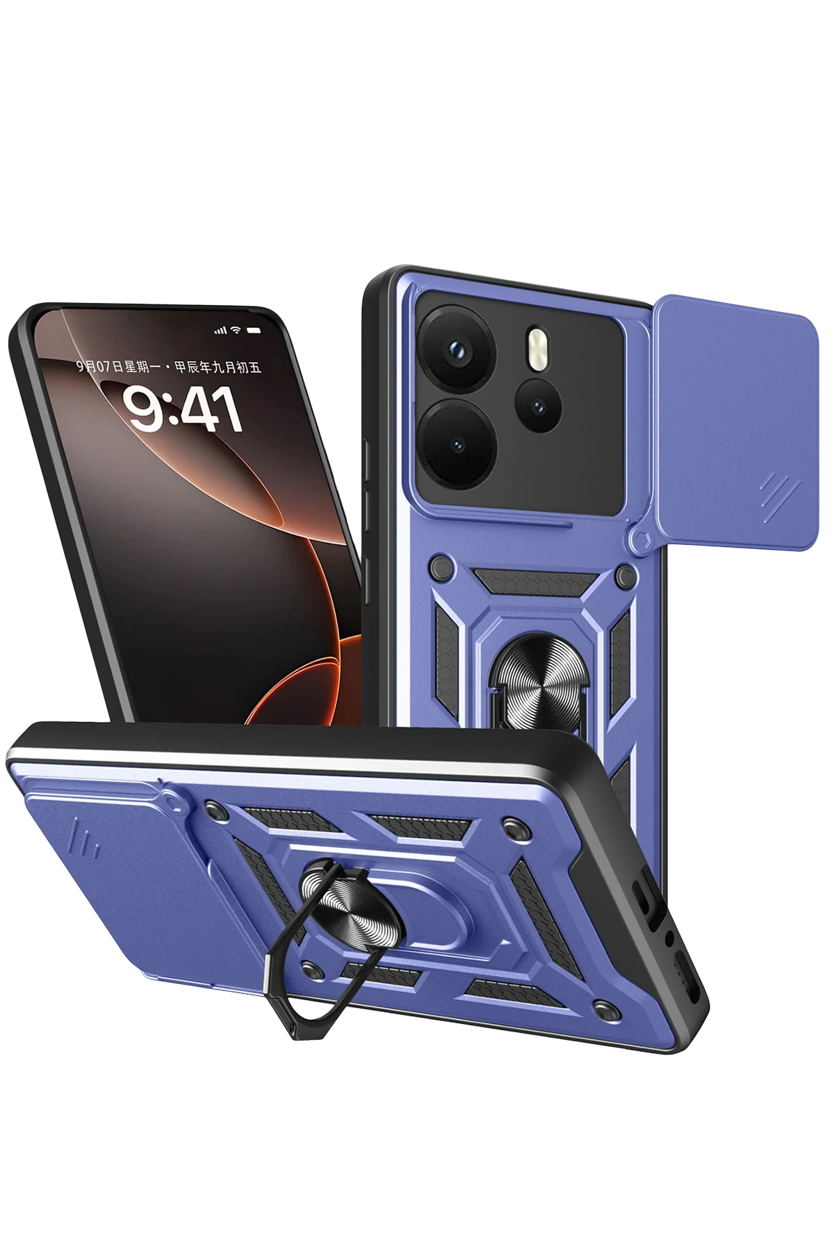 Newface Xiaomi Redmi Note 14 4G Pars Lens Yüzüklü Silikon - Lacivert