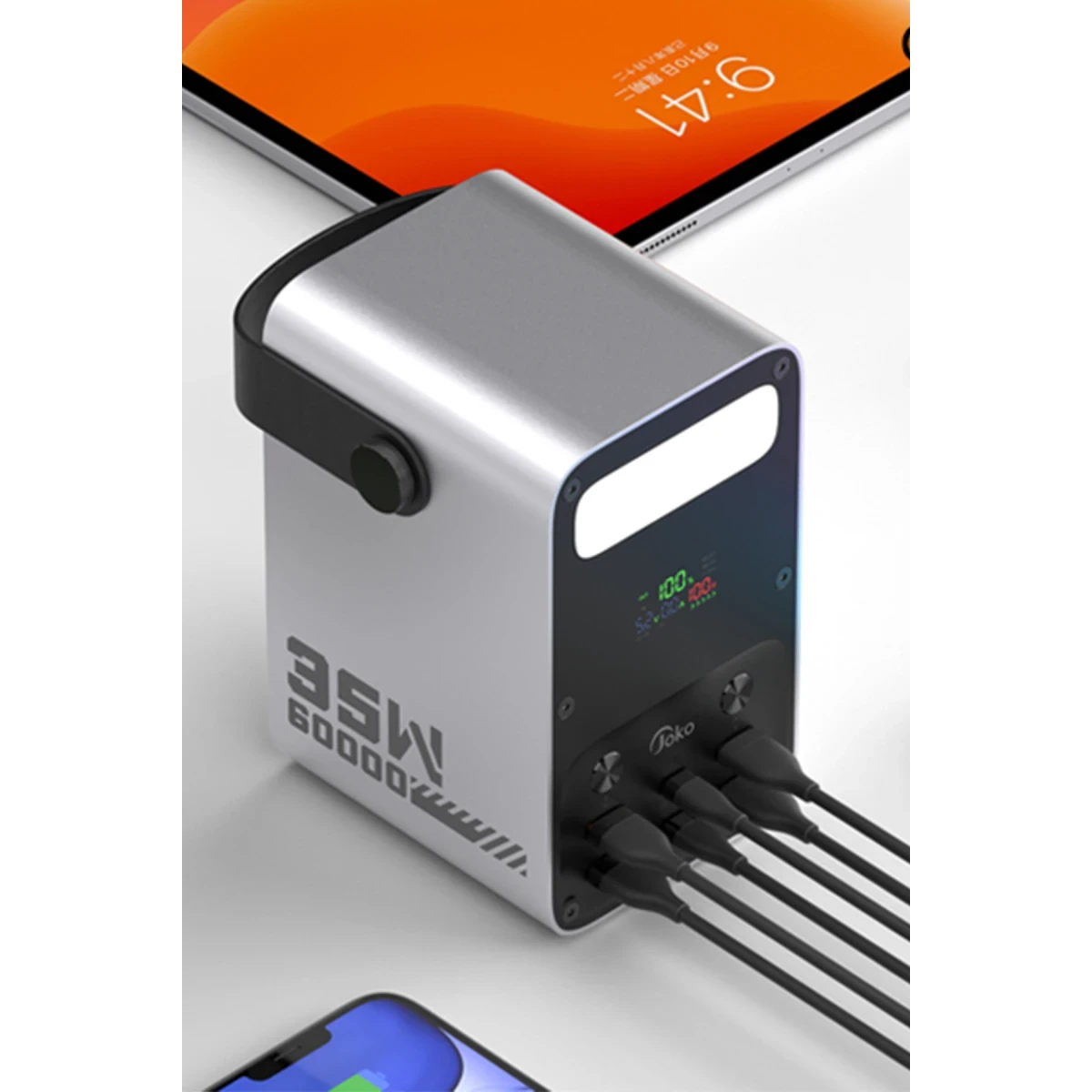 Joko J51 60.000 mAh Dijital Sarj Göstergeli Led Işıklı 35W PD Powerbank - Gümüş — görsel 10