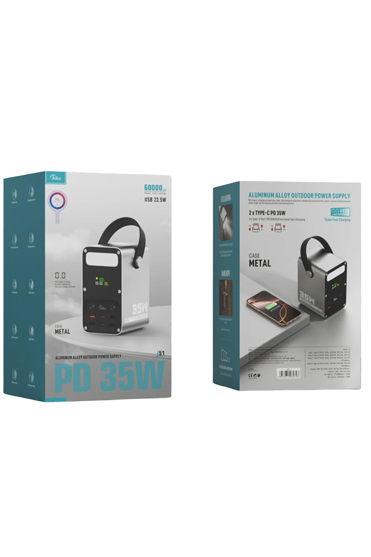 Joko J51 60.000 mAh Dijital Sarj Göstergeli Led Işıklı 35W PD Powerbank - Gümüş — görsel 6