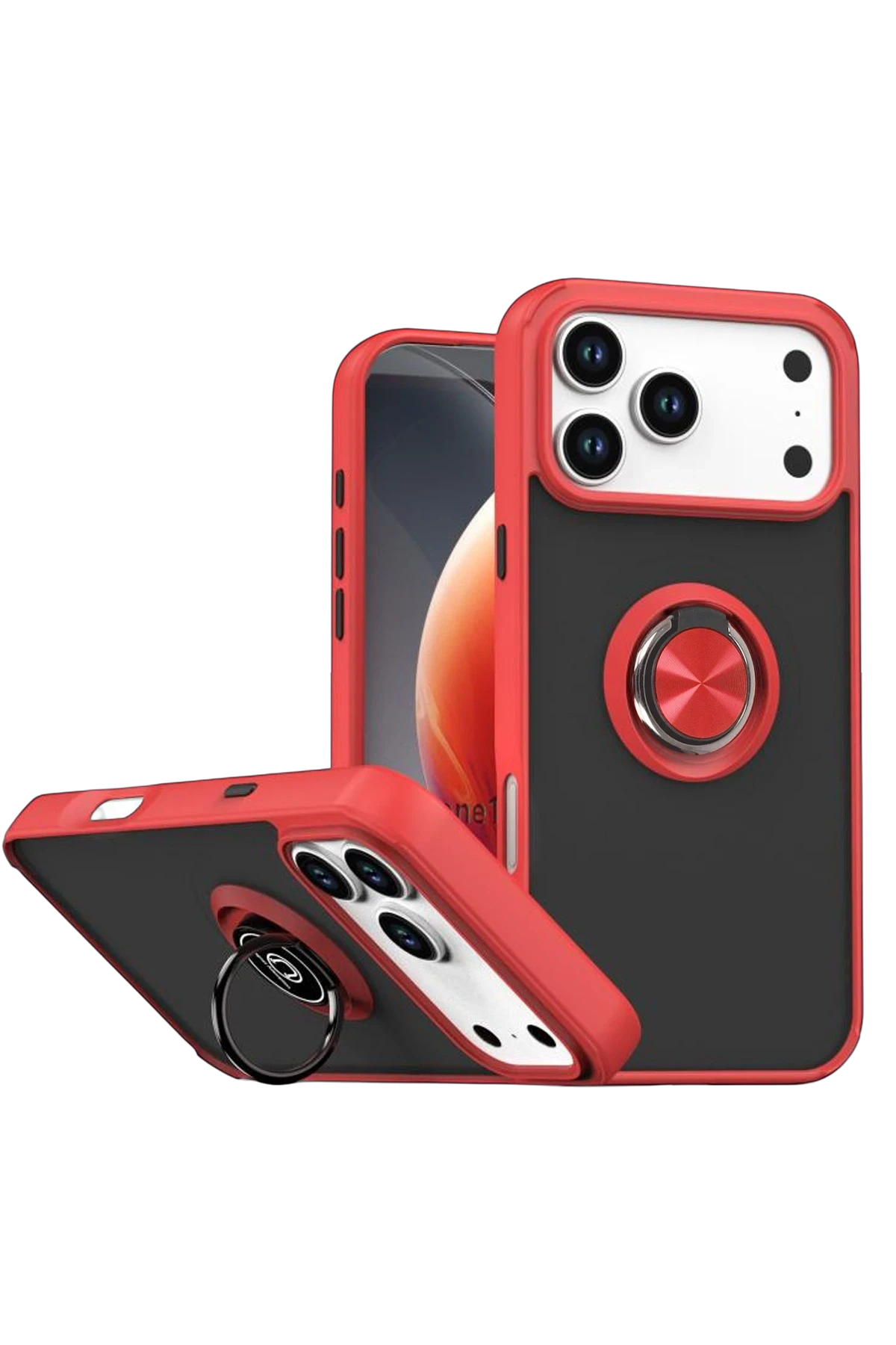 Newface Apple iPhone 17 Pro Max Montreal Yüzüklü Silikon Kapak - Kırmızı